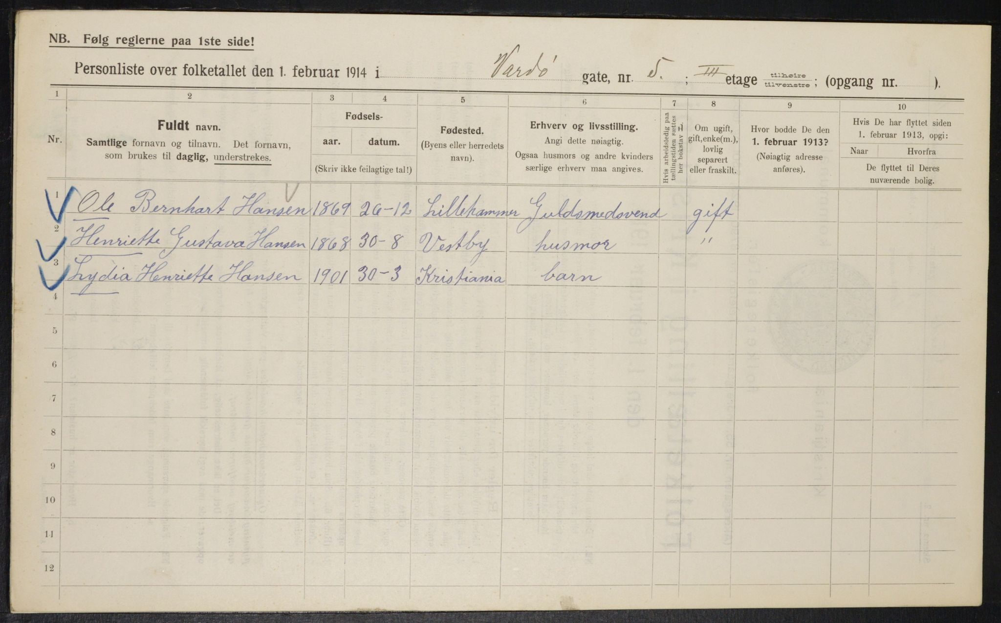 OBA, Kommunal folketelling 1.2.1914 for Kristiania, 1914, s. 122990