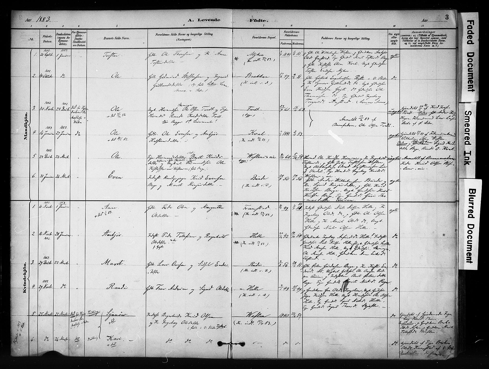 Vang prestekontor, Valdres, AV/SAH-PREST-140/H/Ha/L0009: Ministerialbok nr. 9, 1882-1914, s. 3