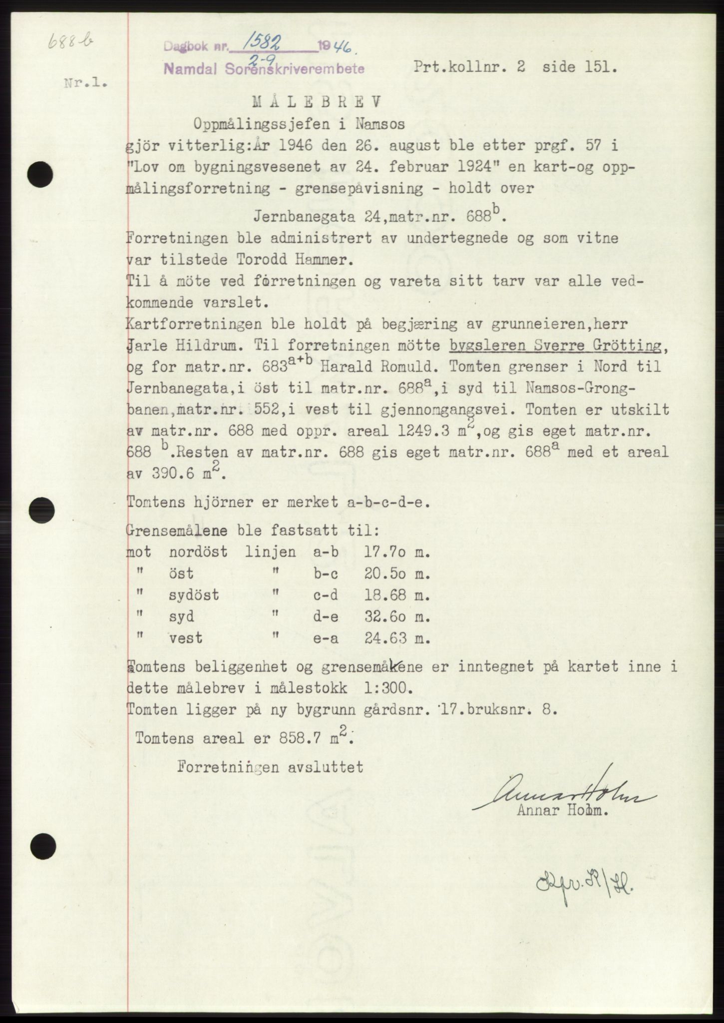 Namdal sorenskriveri, SAT/A-4133/1/2/2C: Pantebok nr. -, 1946-1947, Dagboknr: 1582/1946