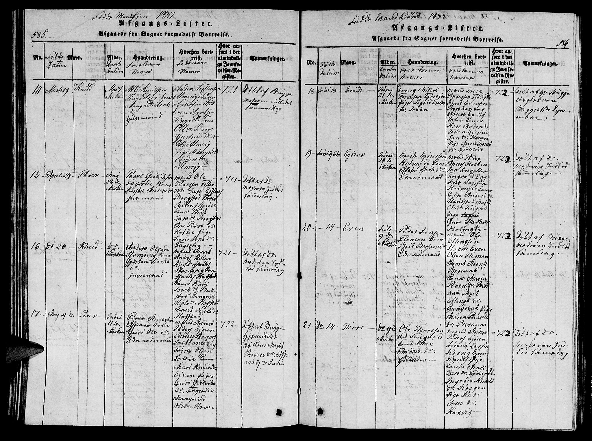 Ministerialprotokoller, klokkerbøker og fødselsregistre - Møre og Romsdal, AV/SAT-A-1454/586/L0990: Klokkerbok nr. 586C01, 1819-1837, s. 585-586