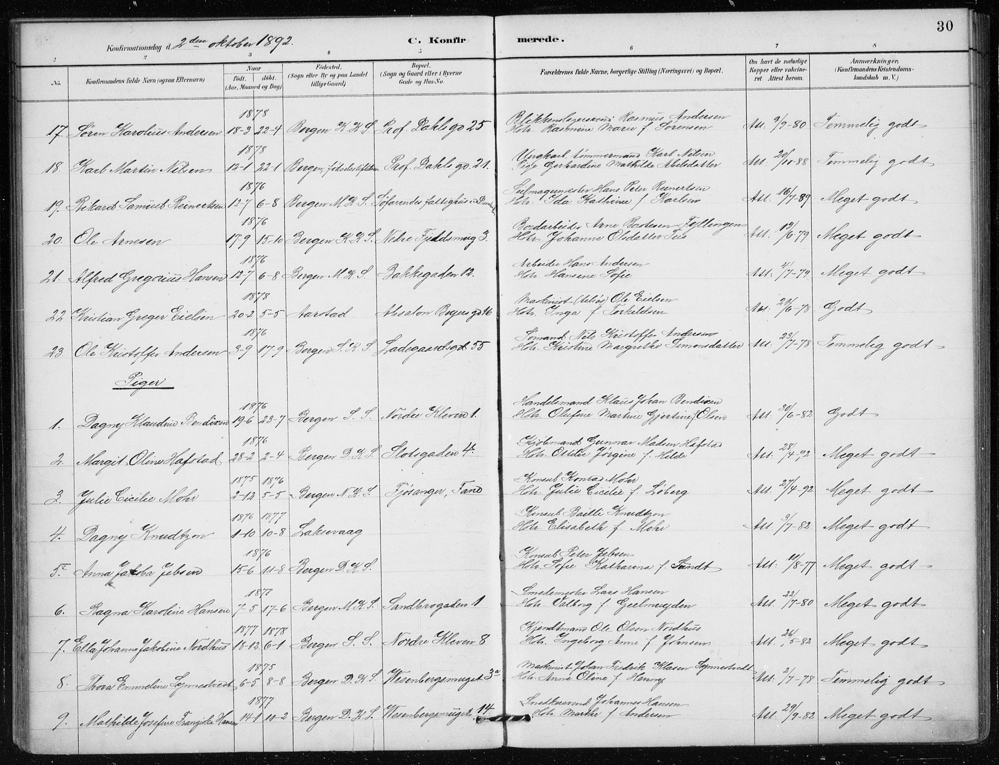 Mariakirken Sokneprestembete, AV/SAB-A-76901/H/Haa/L0013: Ministerialbok nr. C 1, 1889-1900, s. 30