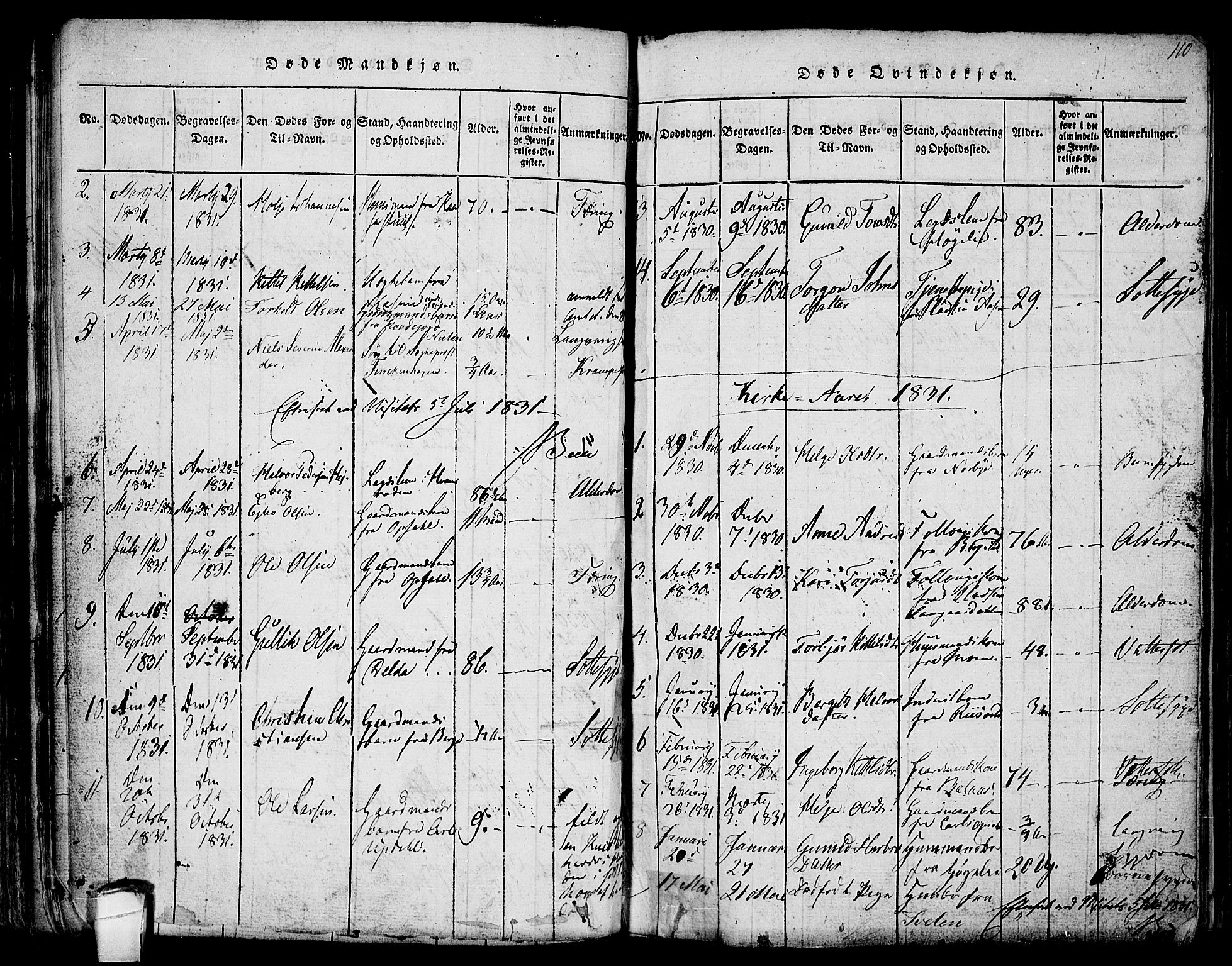 Hjartdal kirkebøker, AV/SAKO-A-270/F/Fa/L0007: Ministerialbok nr. I 7, 1815-1843, s. 110