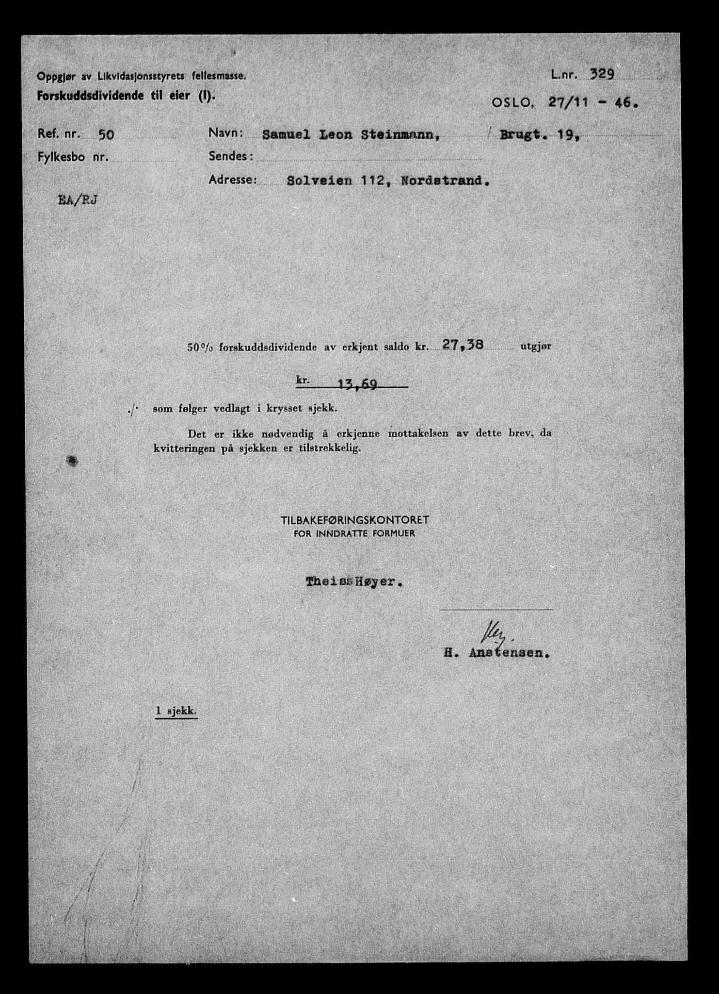 Justisdepartementet, Tilbakeføringskontoret for inndratte formuer, AV/RA-S-1564/H/Hc/Hcc/L0983: --, 1945-1947, s. 5