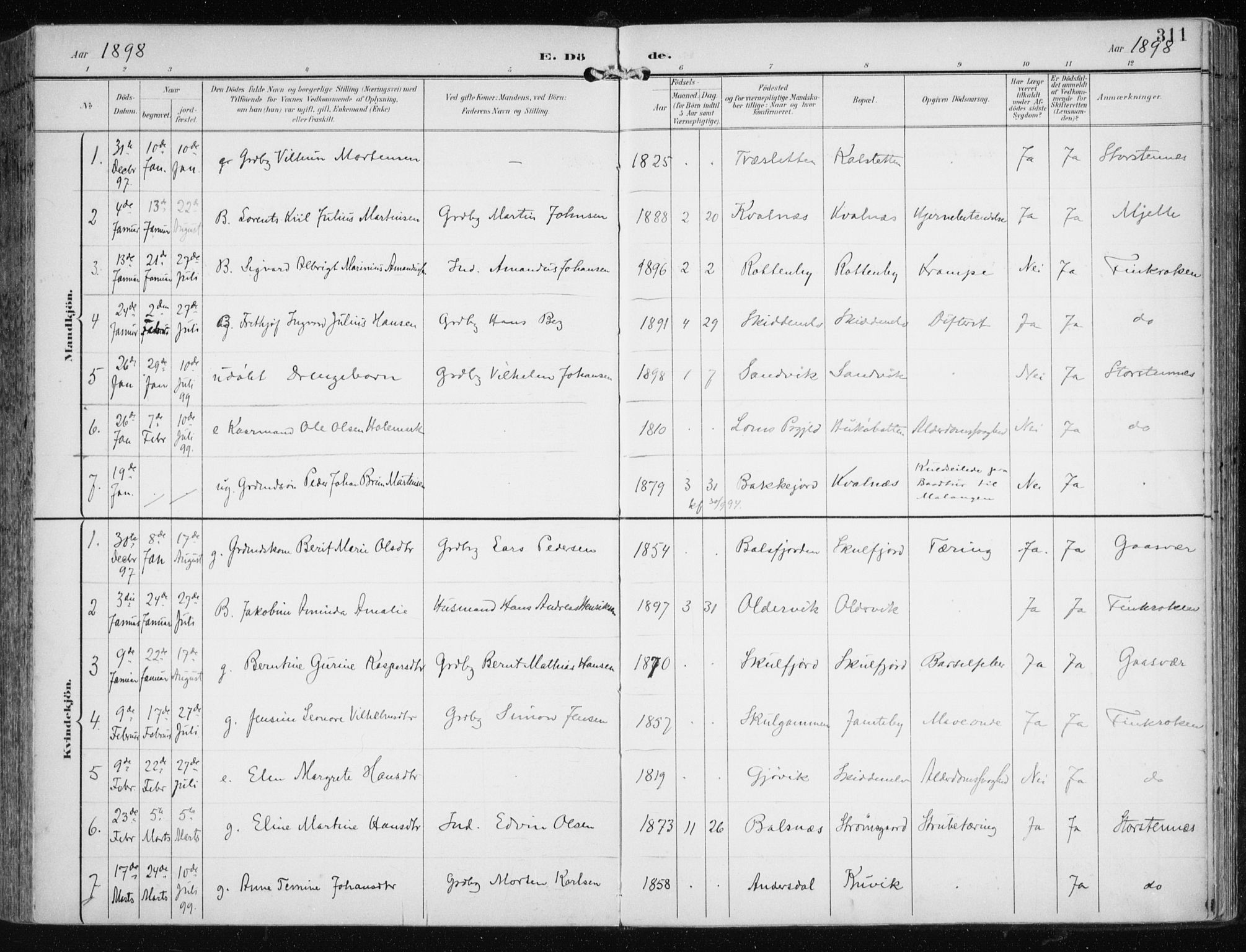 Tromsøysund sokneprestkontor, AV/SATØ-S-1304/G/Ga/L0006kirke: Ministerialbok nr. 6, 1897-1906, s. 311