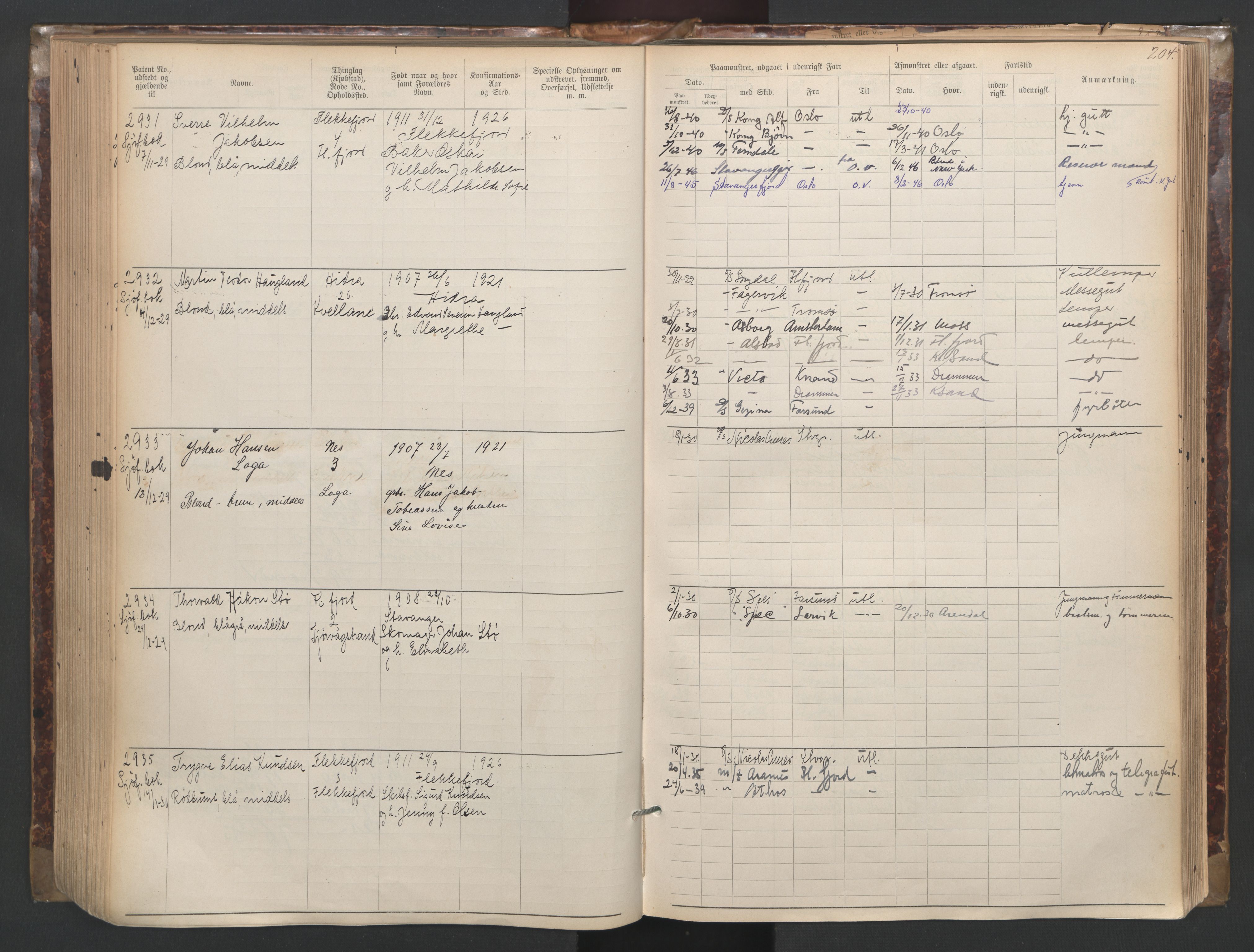 Flekkefjord mønstringskrets, AV/SAK-2031-0018/F/Fa/L0003: Annotasjonsrulle nr 1921-2963 med register, N-3, 1892-1948, s. 237