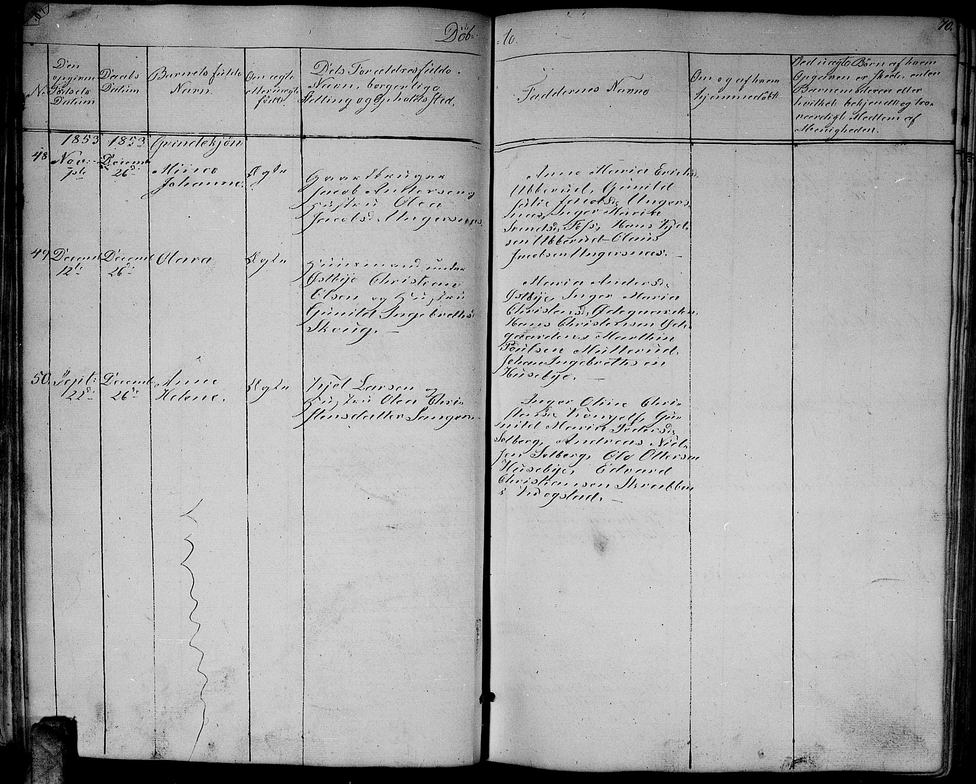 Enebakk prestekontor Kirkebøker, AV/SAO-A-10171c/G/Ga/L0004: Klokkerbok nr. I 4, 1850-1866, s. 70