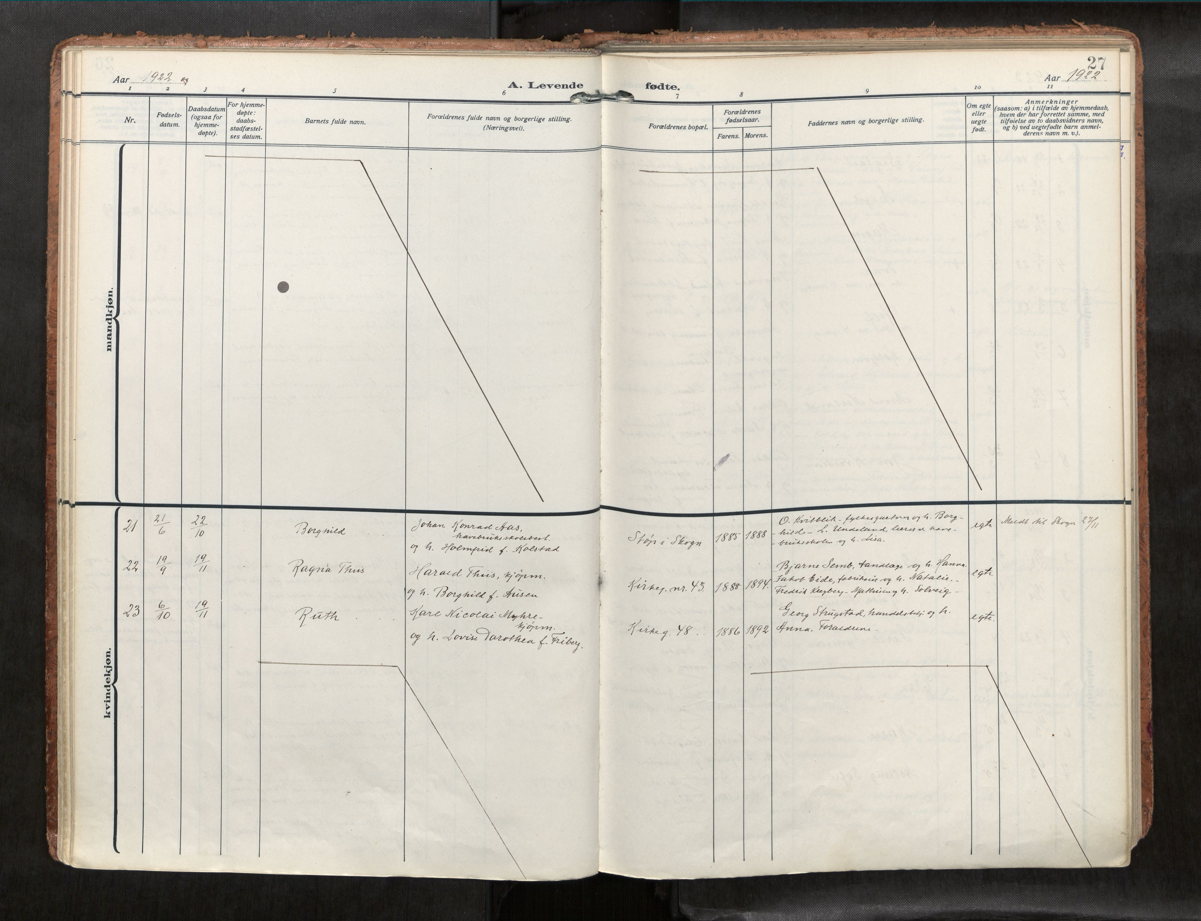 Levanger sokneprestkontor, AV/SAT-A-1301/2/H/Haa/L0001: Ministerialbok nr. 1, 1912-1932, s. 27