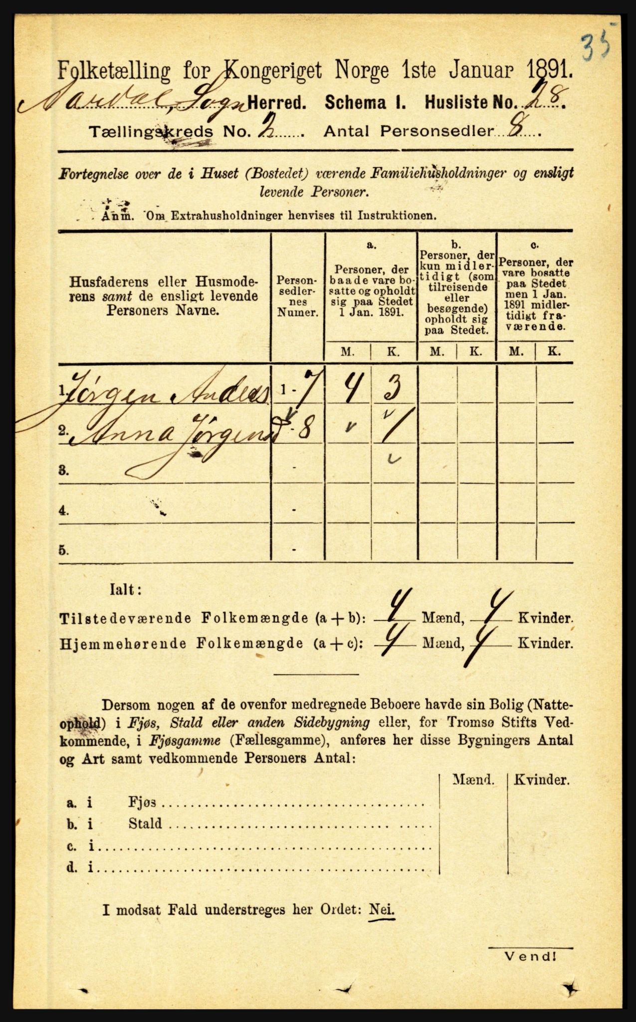 RA, Folketelling 1891 for 1424 Årdal herred, 1891, s. 154