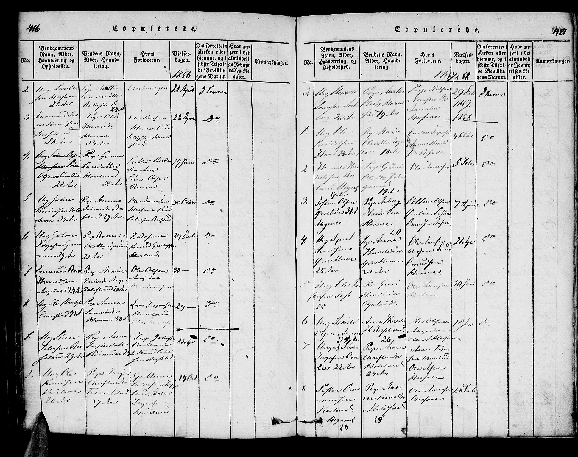 Bjelland sokneprestkontor, SAK/1111-0005/F/Fa/Faa/L0002: Ministerialbok nr. A 2, 1816-1866, s. 416-417