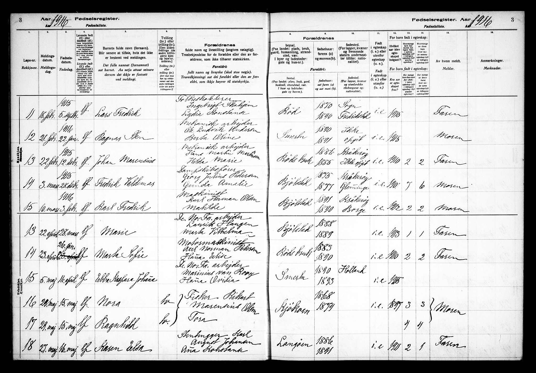 Kråkerøy prestekontor Kirkebøker, AV/SAO-A-10912/J/Ja/L0001: Fødselsregister nr. 1, 1916-1938, s. 3