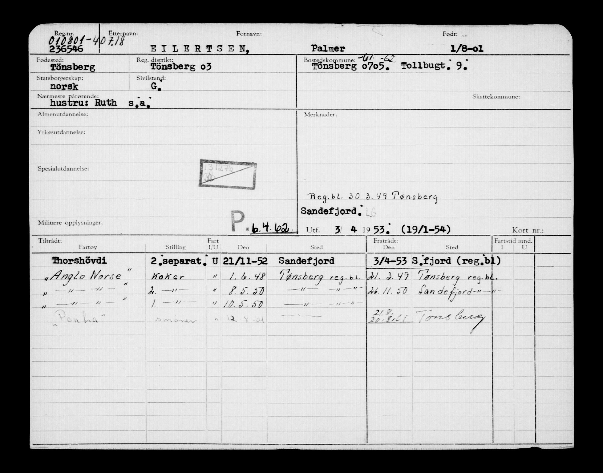 Direktoratet for sjømenn, AV/RA-S-3545/G/Gb/L0041: Hovedkort, 1901, s. 1