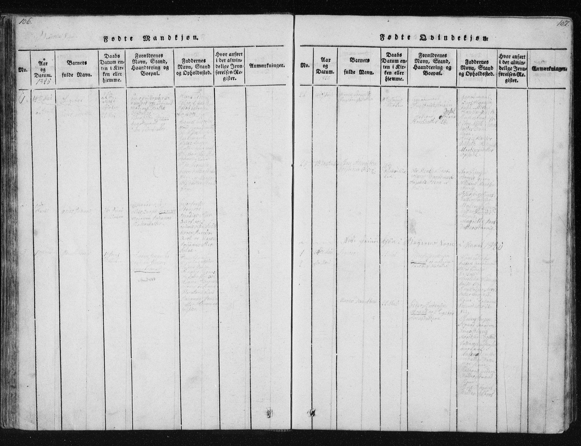Ministerialprotokoller, klokkerbøker og fødselsregistre - Nordland, AV/SAT-A-1459/805/L0096: Ministerialbok nr. 805A03, 1820-1837, s. 106-107