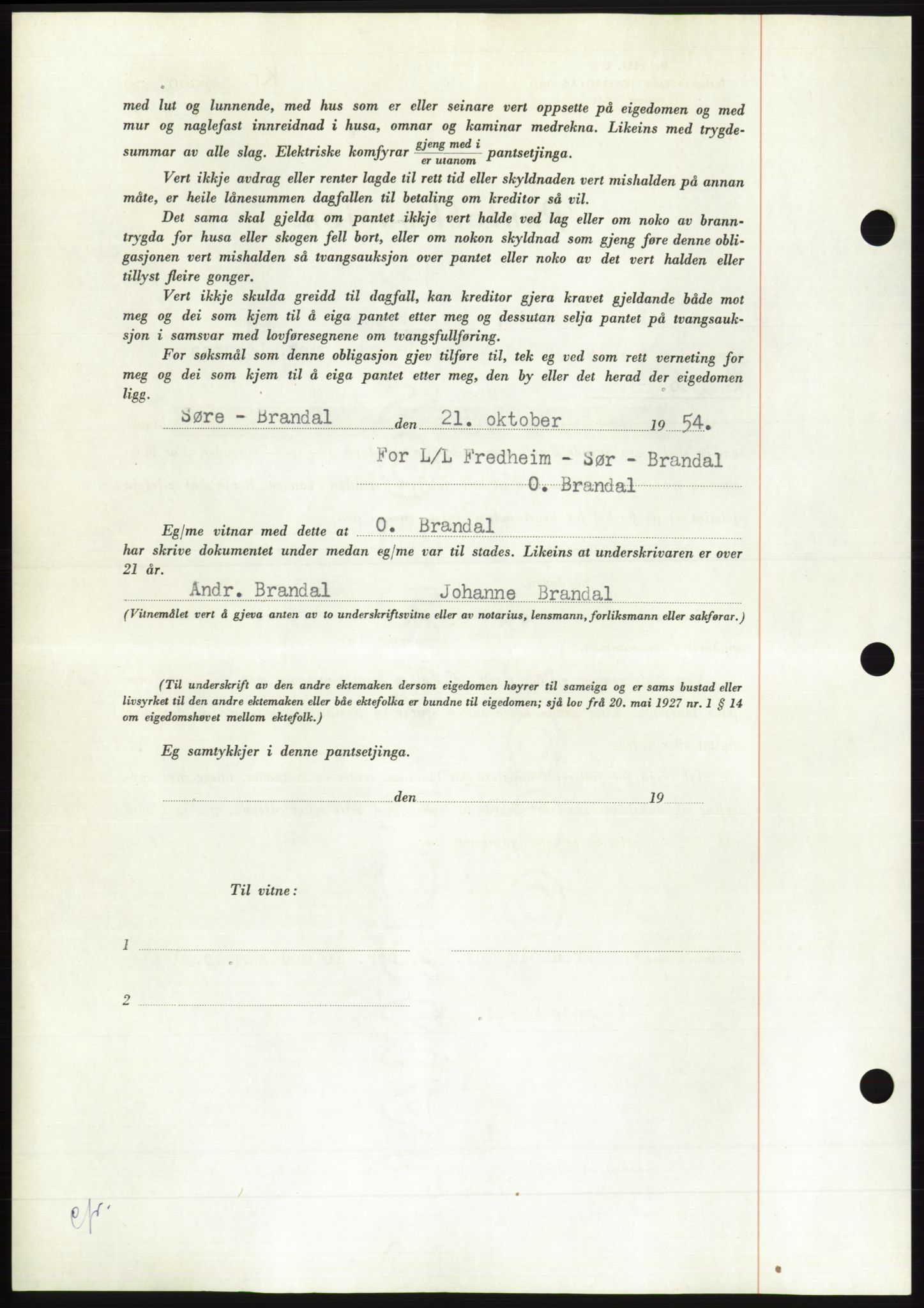 Søre Sunnmøre sorenskriveri, AV/SAT-A-4122/1/2/2C/L0126: Pantebok nr. 14B, 1954-1955, Dagboknr: 2807/1954