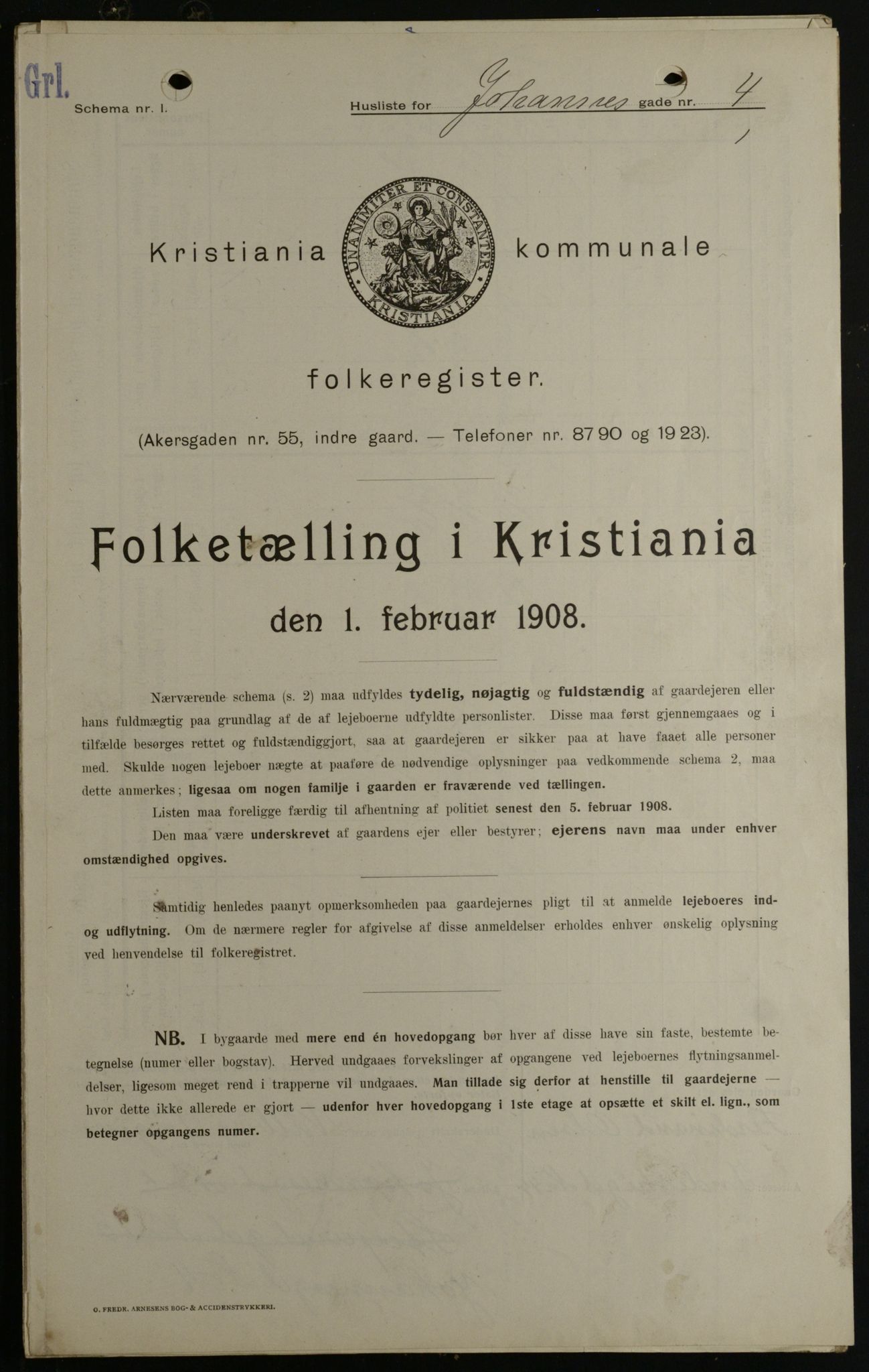 OBA, Kommunal folketelling 1.2.1908 for Kristiania kjøpstad, 1908, s. 42165