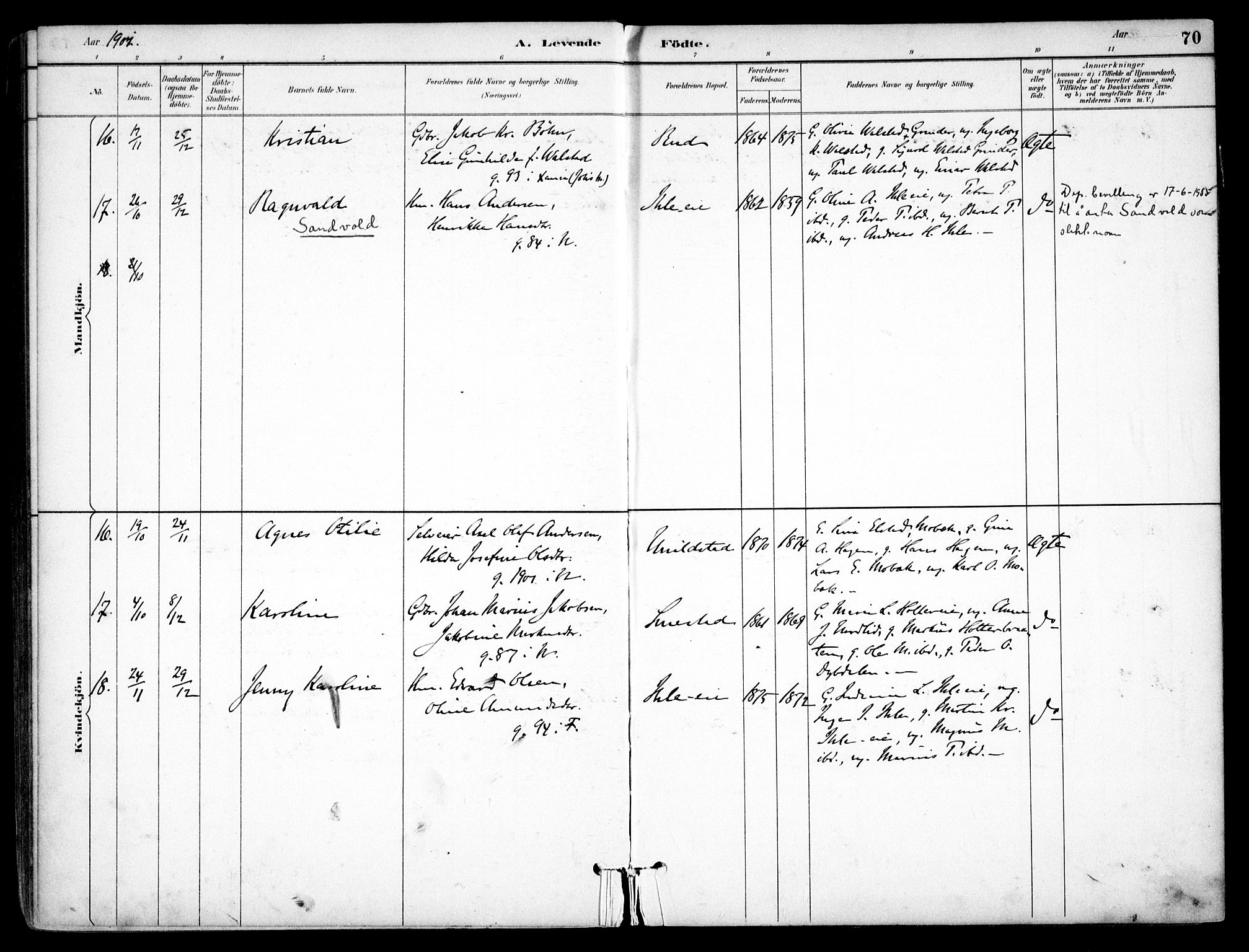 Nes prestekontor Kirkebøker, AV/SAO-A-10410/F/Fb/L0002: Ministerialbok nr. II 2, 1883-1918, s. 70