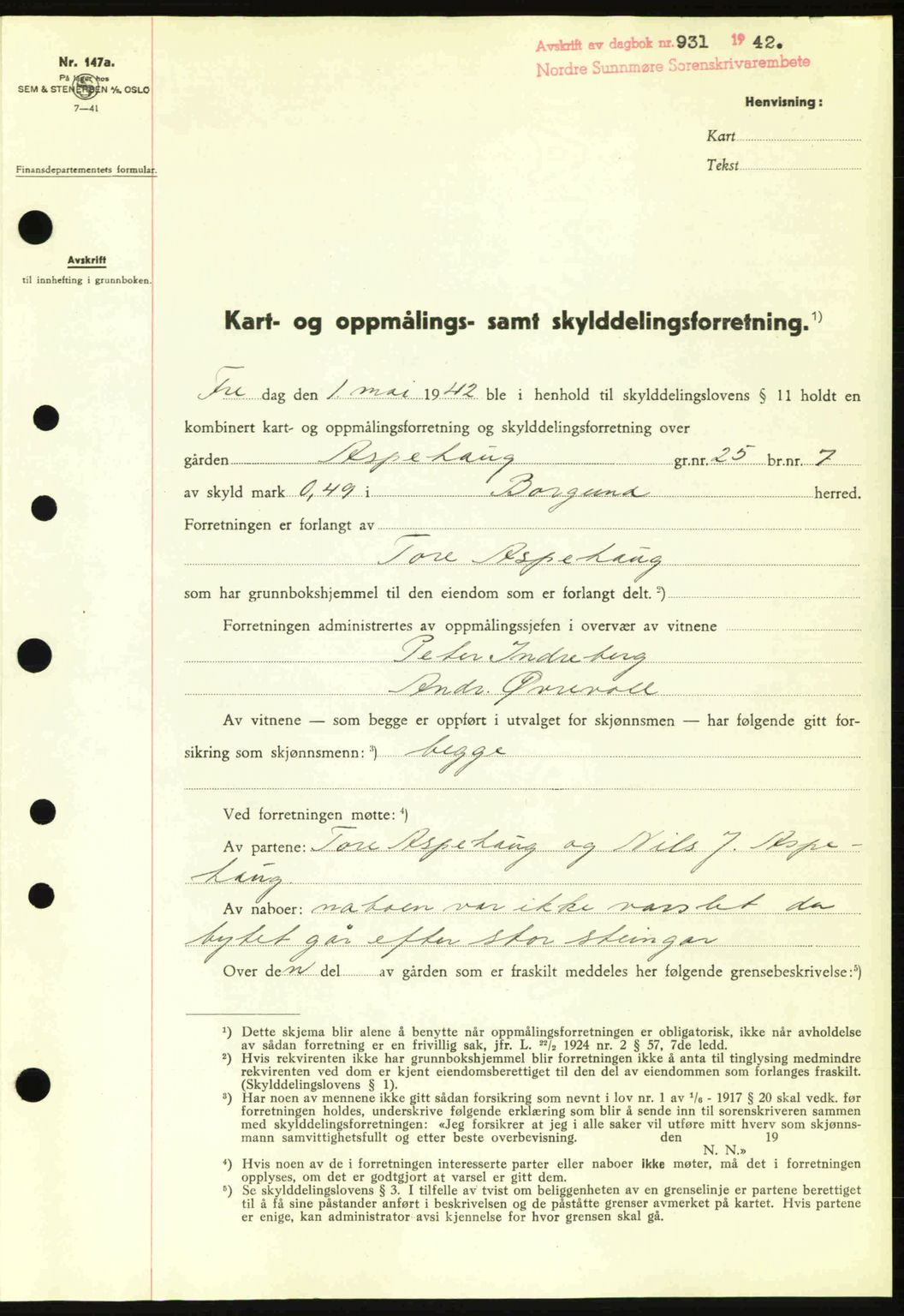 Nordre Sunnmøre sorenskriveri, SAT/A-0006/1/2/2C/2Ca: Pantebok nr. A13, 1942-1942, Dagboknr: 931/1942
