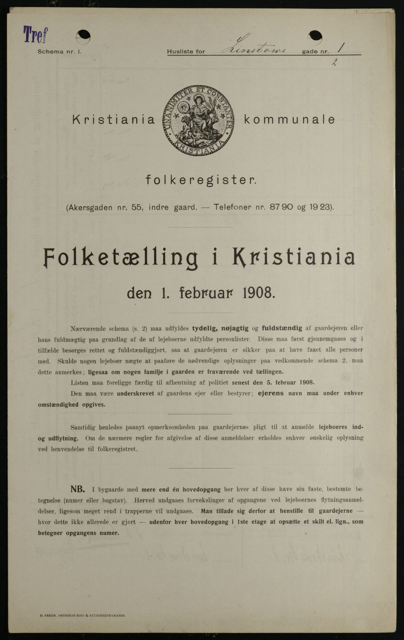 OBA, Kommunal folketelling 1.2.1908 for Kristiania kjøpstad, 1908, s. 51800