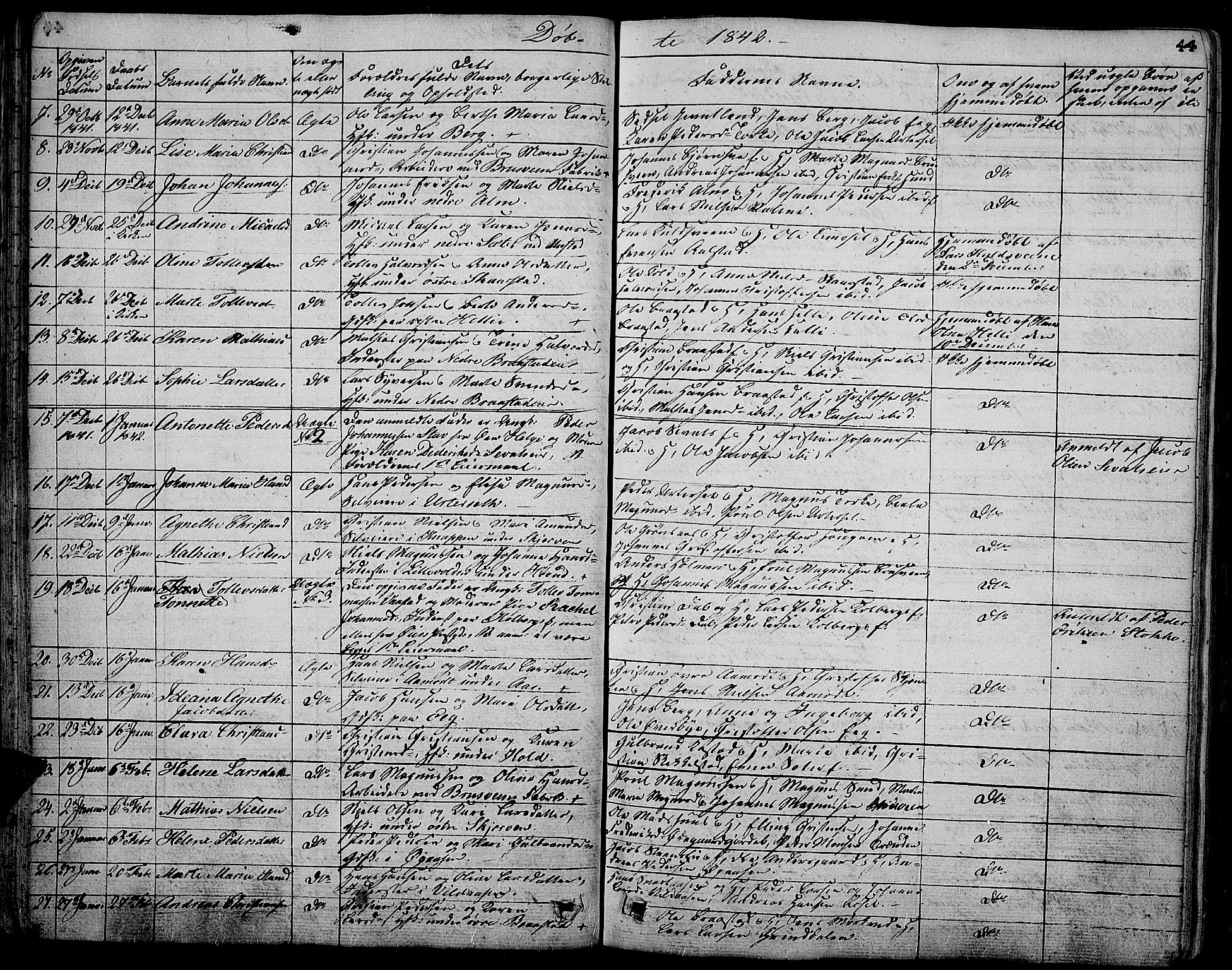 Vardal prestekontor, AV/SAH-PREST-100/H/Ha/Hab/L0004: Klokkerbok nr. 4, 1831-1853, s. 44