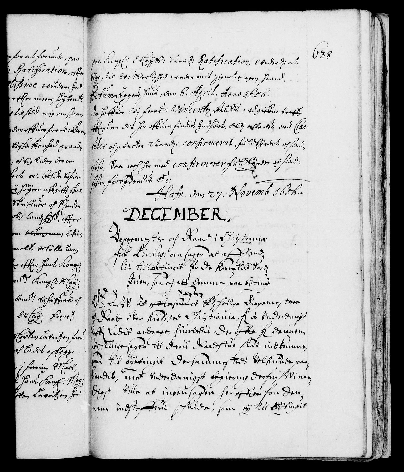 Danske Kanselli 1572-1799, RA/EA-3023/F/Fc/Fca/Fcaa/L0008: Norske registre (mikrofilm), 1651-1656, s. 638a