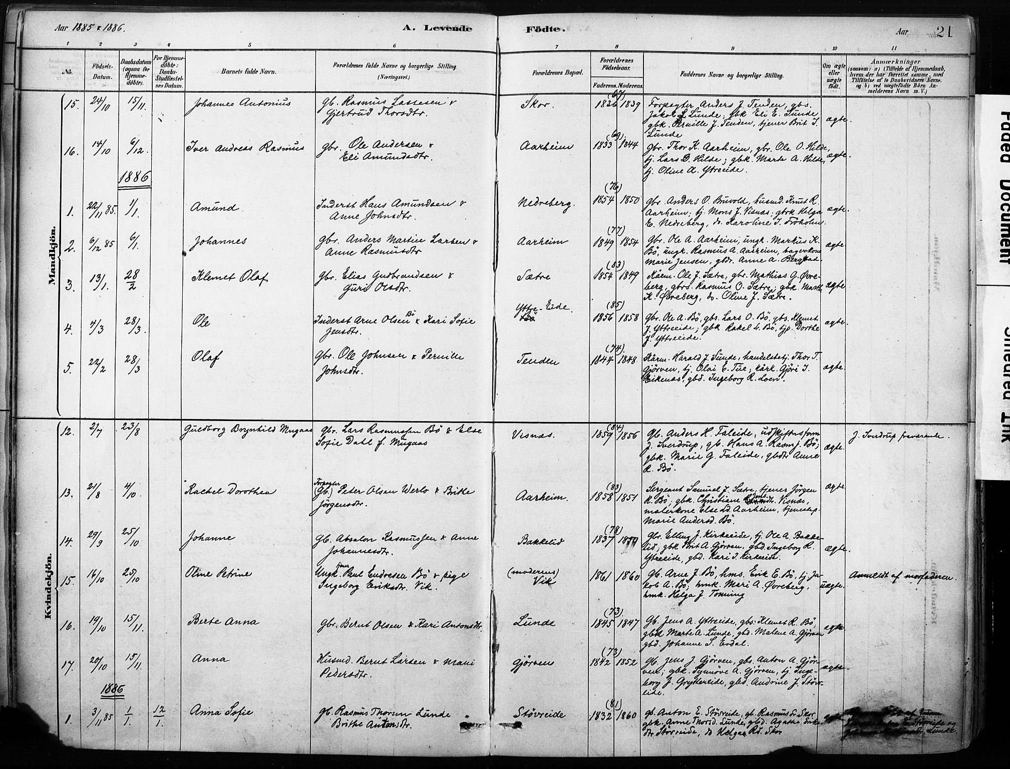 Stryn Sokneprestembete, AV/SAB-A-82501: Ministerialbok nr. B 1, 1878-1907, s. 21