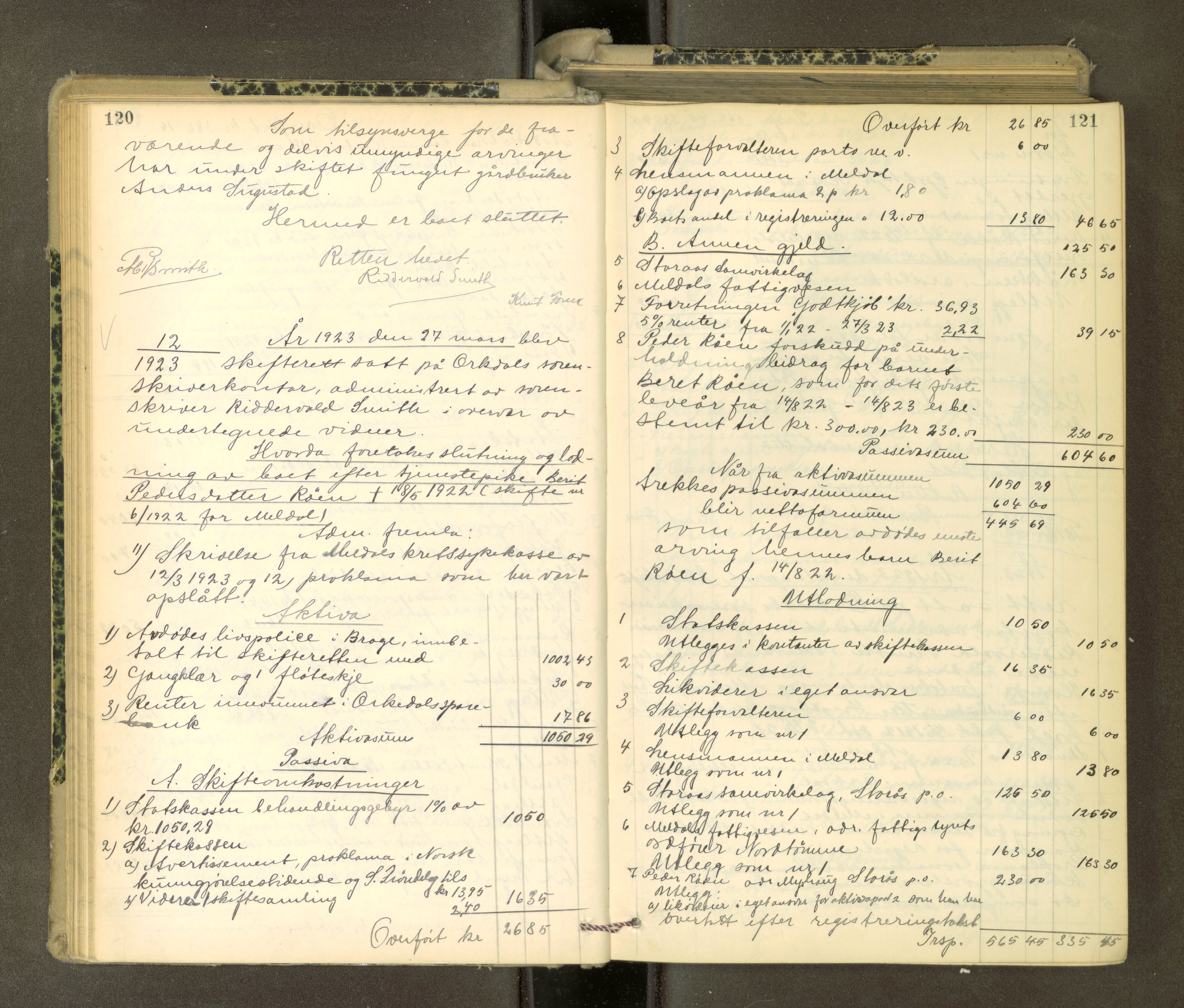 Orkdal sorenskriveri, AV/SAT-A-4169/1/3/3Aa/L0017: Skifteprotokoller, 1921-1929, s. 120-121