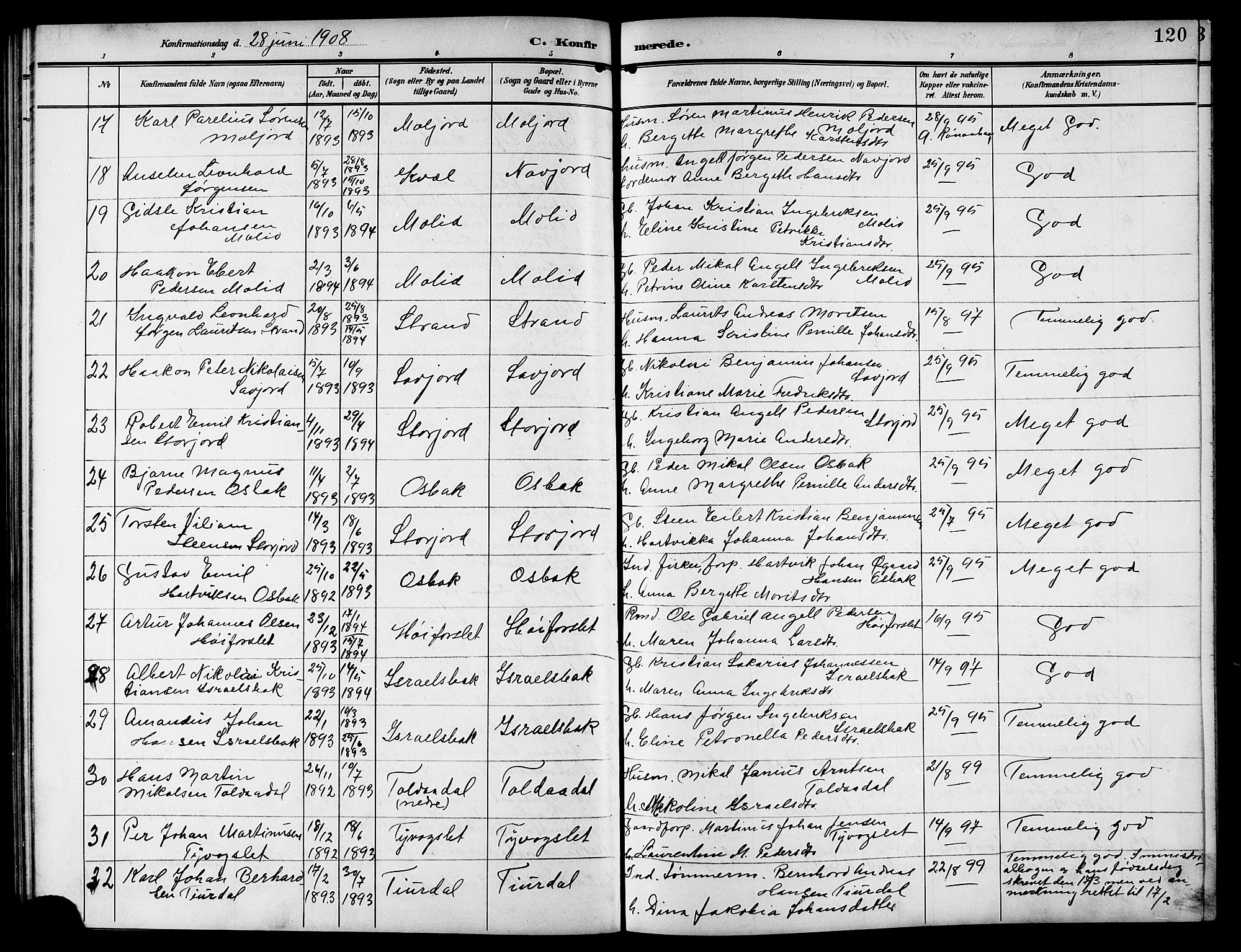 Ministerialprotokoller, klokkerbøker og fødselsregistre - Nordland, AV/SAT-A-1459/846/L0655: Klokkerbok nr. 846C05, 1902-1916, s. 120