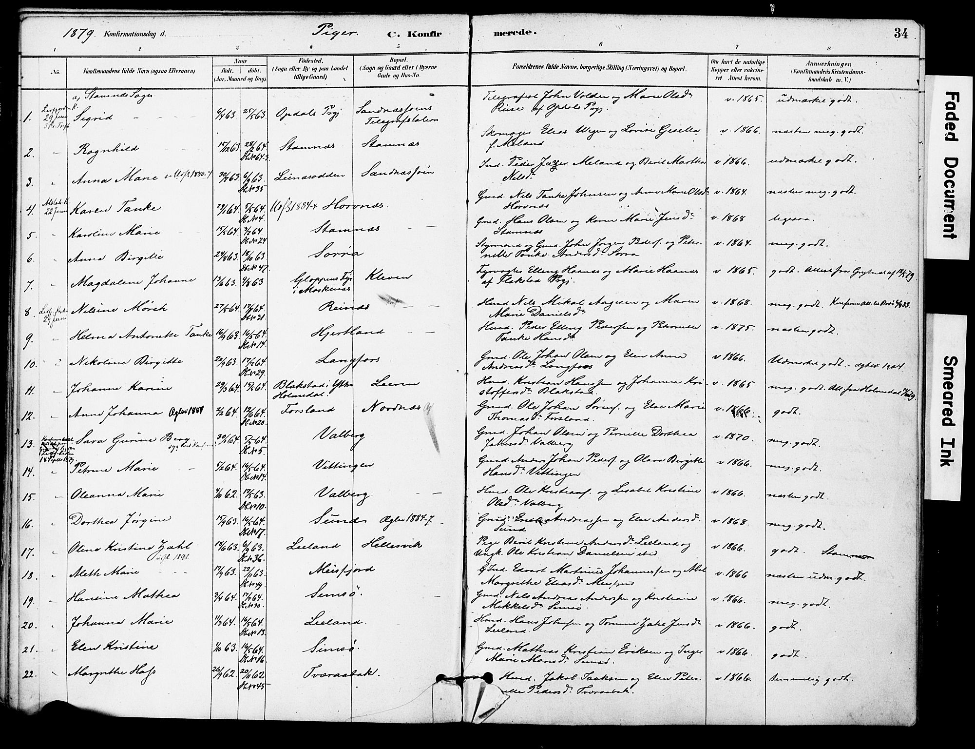 Ministerialprotokoller, klokkerbøker og fødselsregistre - Nordland, AV/SAT-A-1459/830/L0450: Ministerialbok nr. 830A14, 1879-1896, s. 34