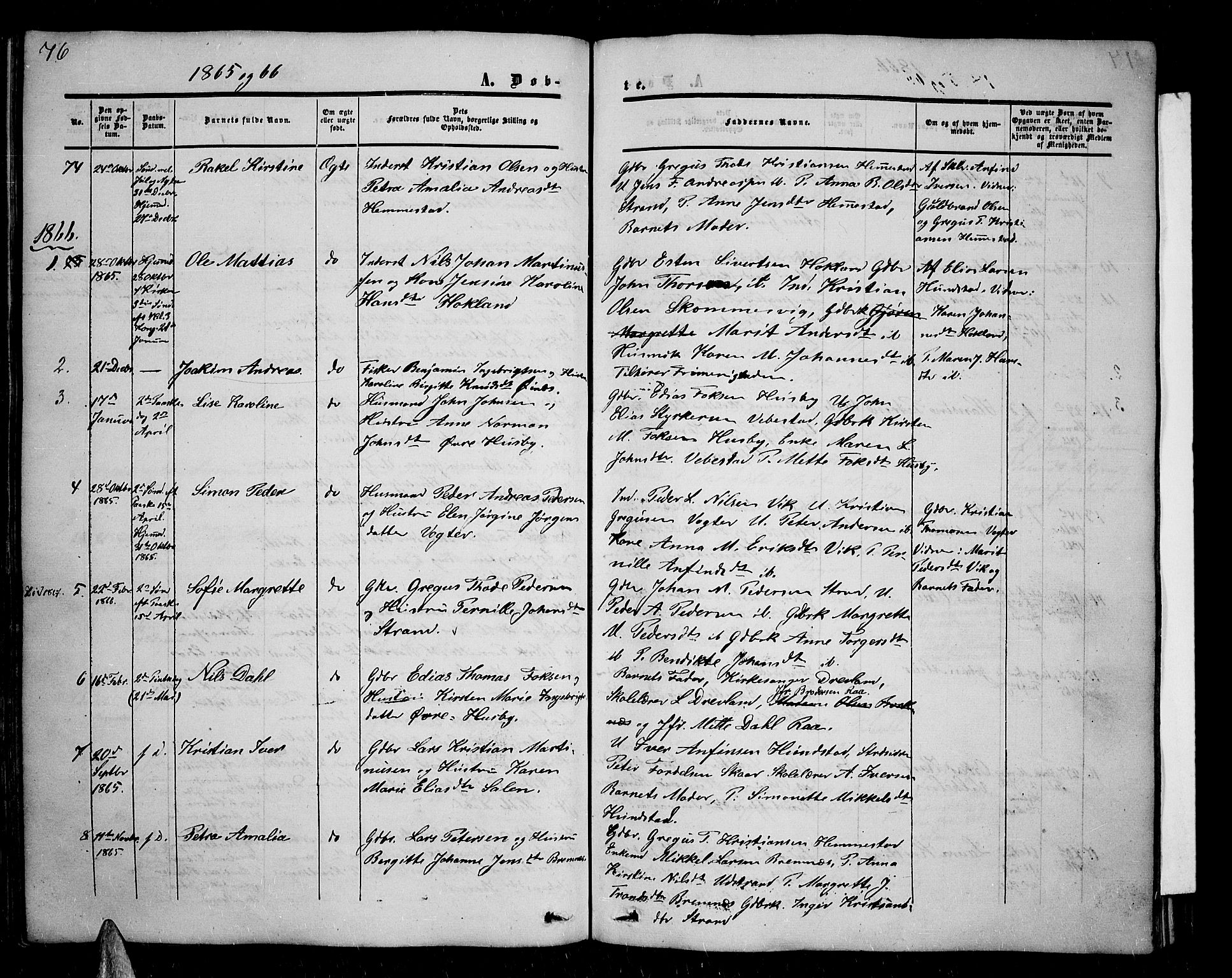 Kvæfjord sokneprestkontor, AV/SATØ-S-1323/G/Ga/Gab/L0003klokker: Klokkerbok nr. 3, 1856-1870, s. 76