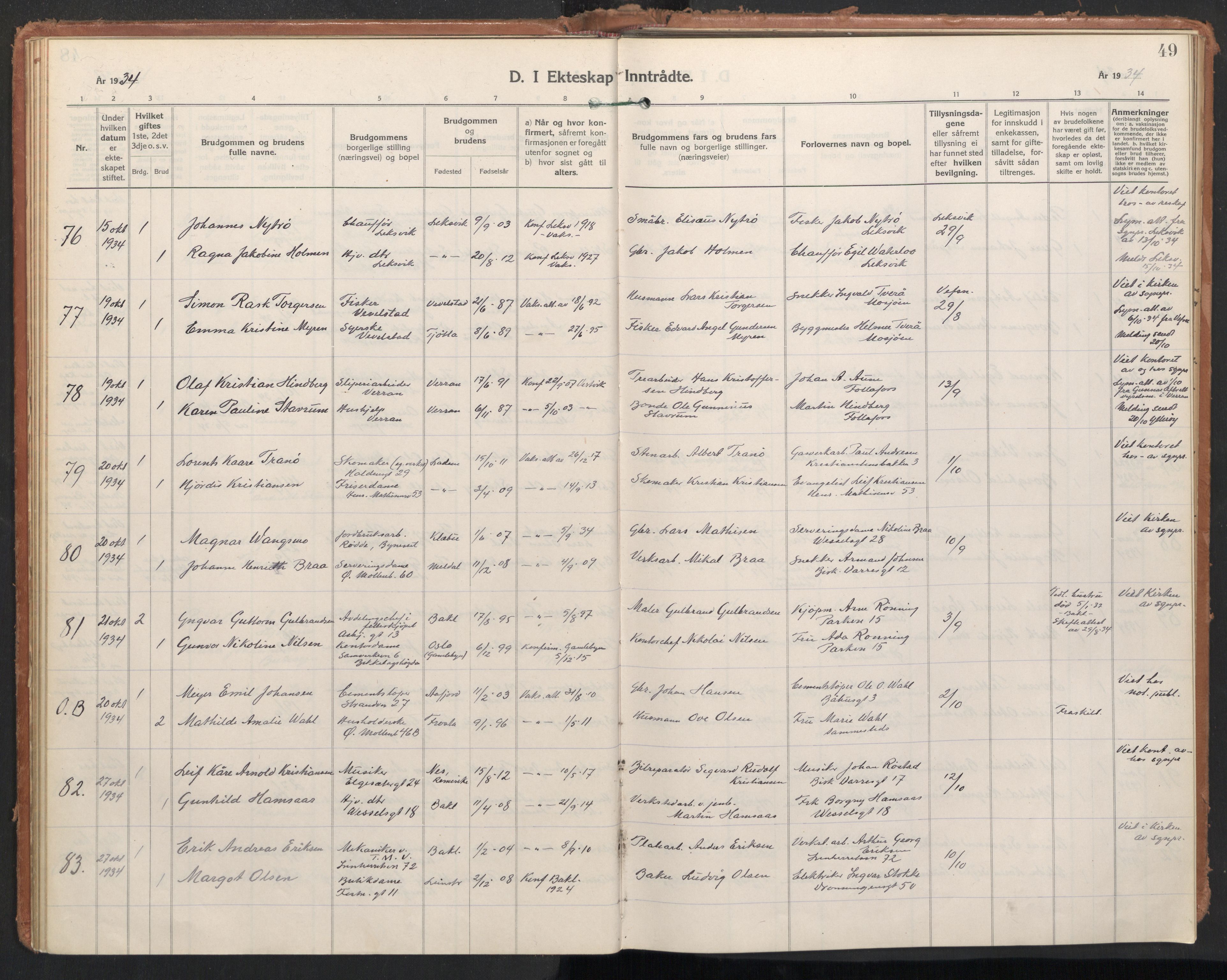 Ministerialprotokoller, klokkerbøker og fødselsregistre - Sør-Trøndelag, AV/SAT-A-1456/604/L0209: Ministerialbok nr. 604A29, 1931-1945, s. 49