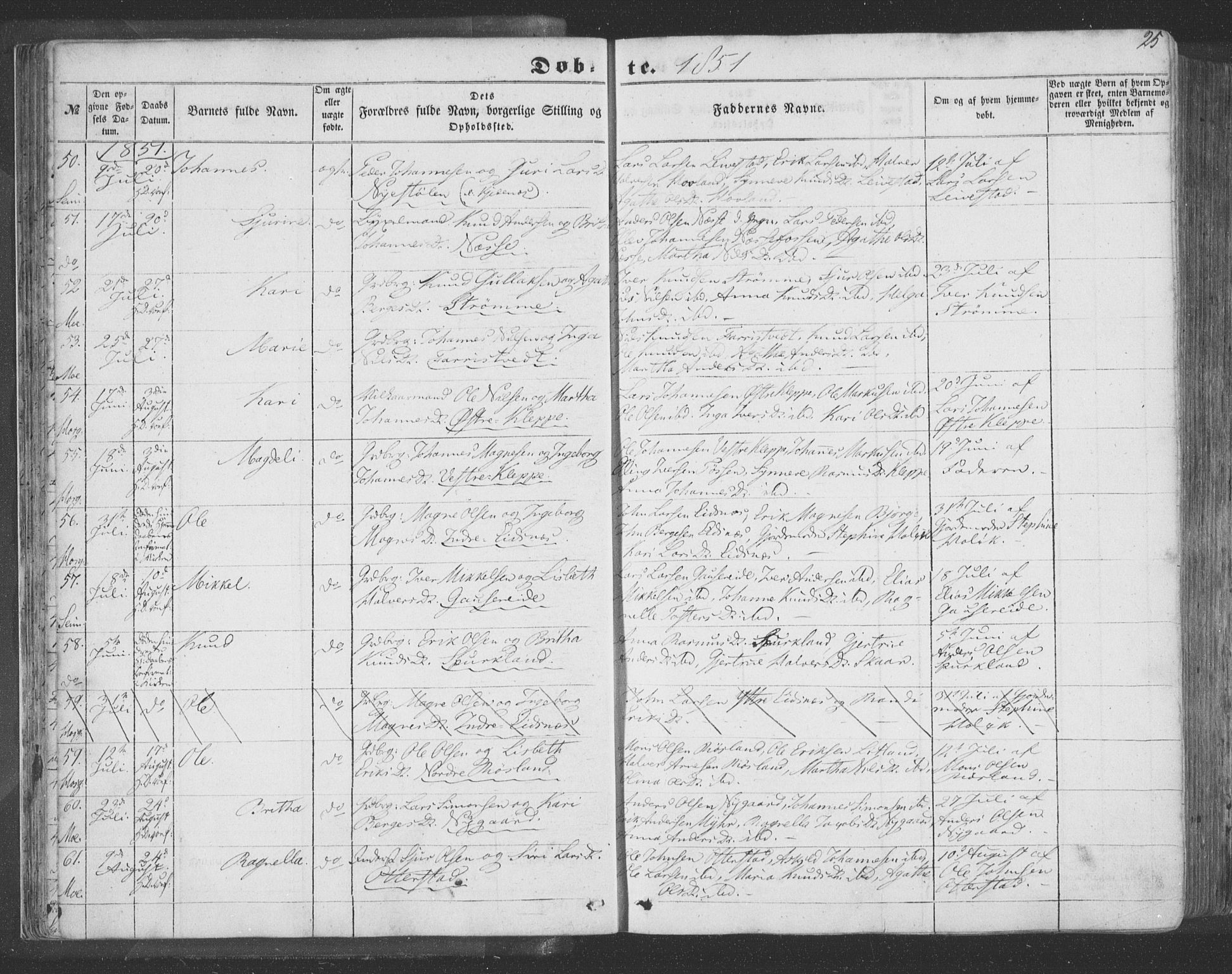 Hosanger sokneprestembete, AV/SAB-A-75801/H/Haa: Ministerialbok nr. A 8, 1849-1863, s. 25