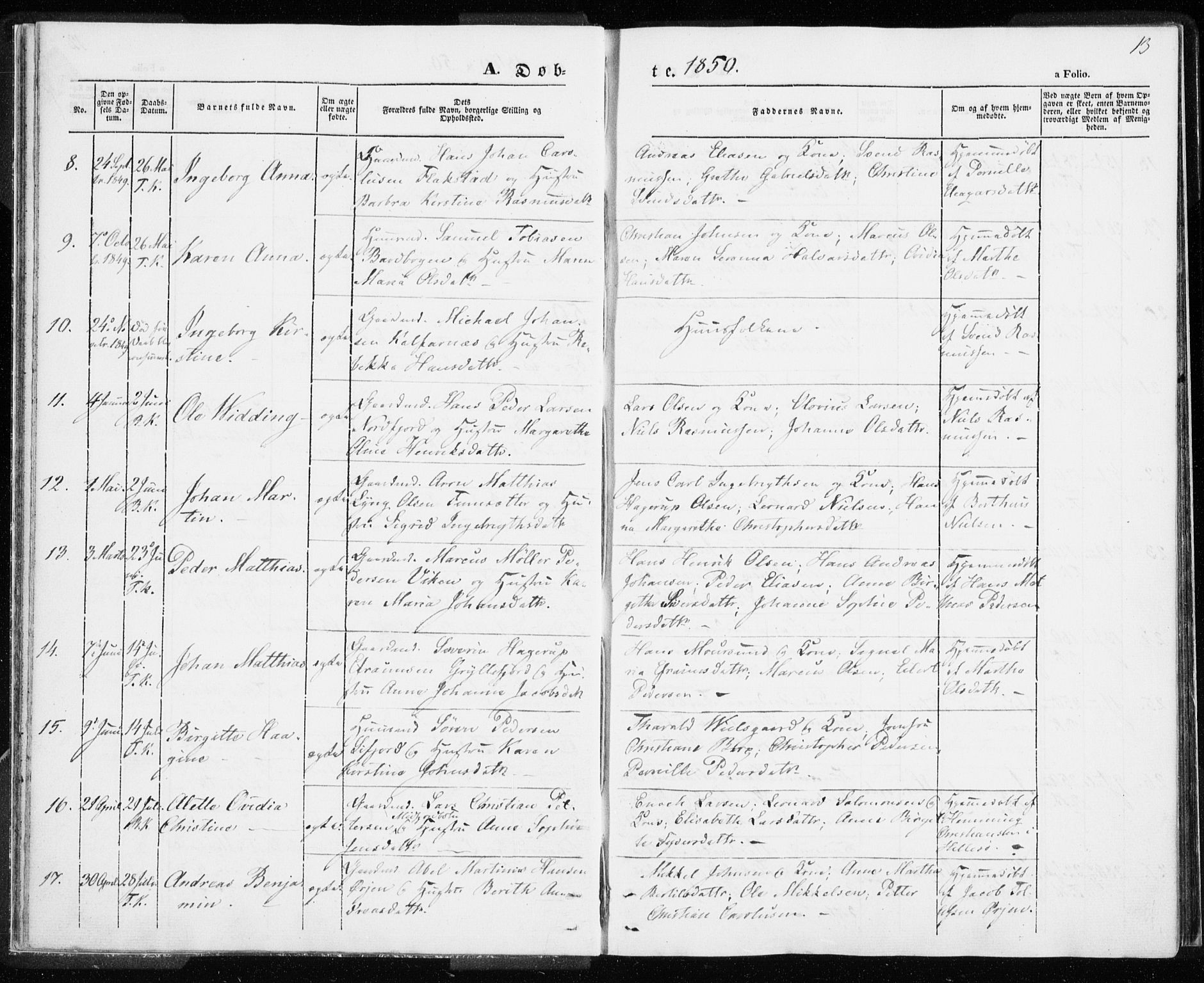 Berg sokneprestkontor, AV/SATØ-S-1318/G/Ga/Gaa/L0001kirke: Ministerialbok nr. 1, 1846-1859, s. 13