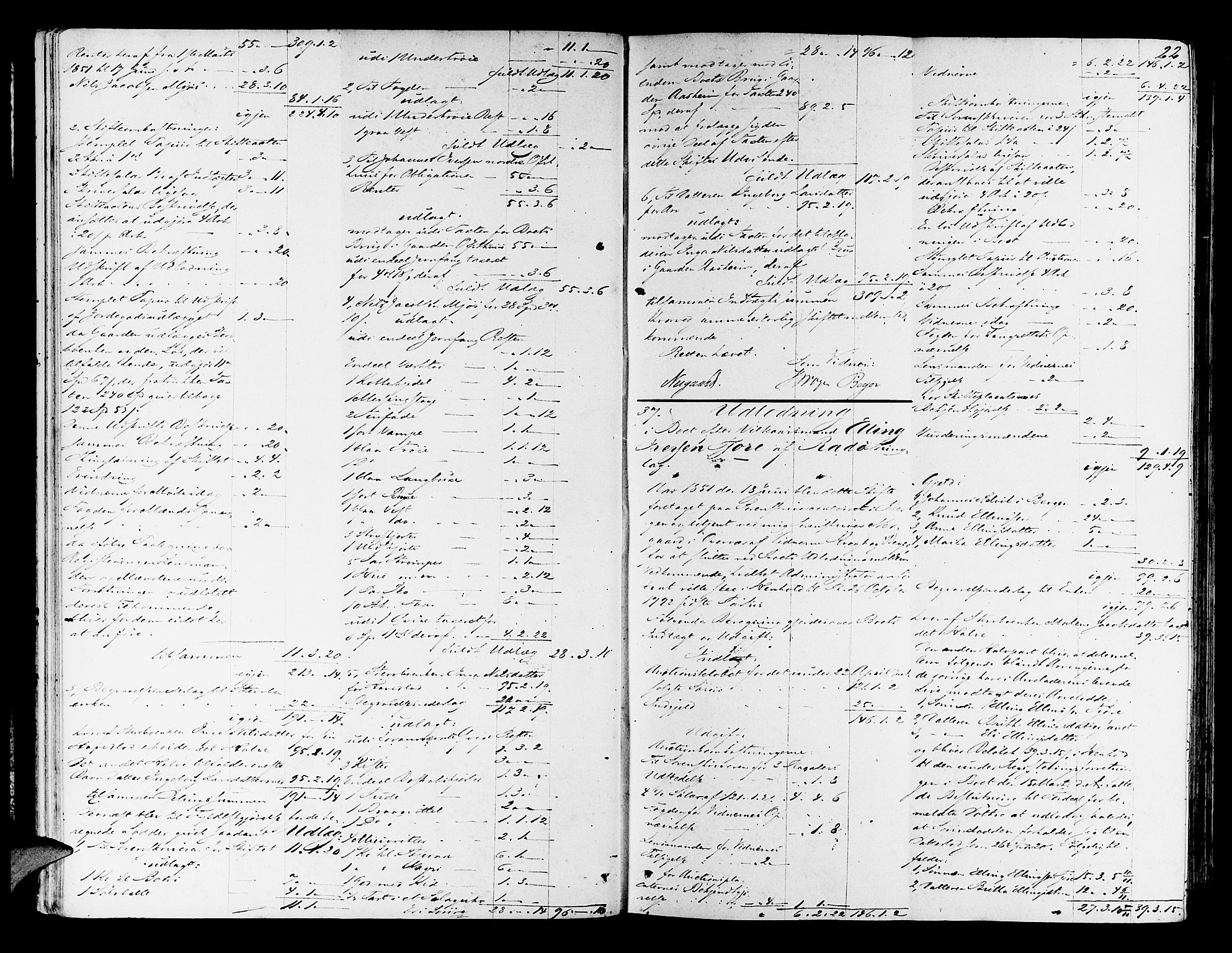 Nordhordland sorenskrivar, AV/SAB-A-2901/1/H/Hd/Hda/L0005: Skifteutlodningsprotokollar, 1851-1857, s. 21b-22a