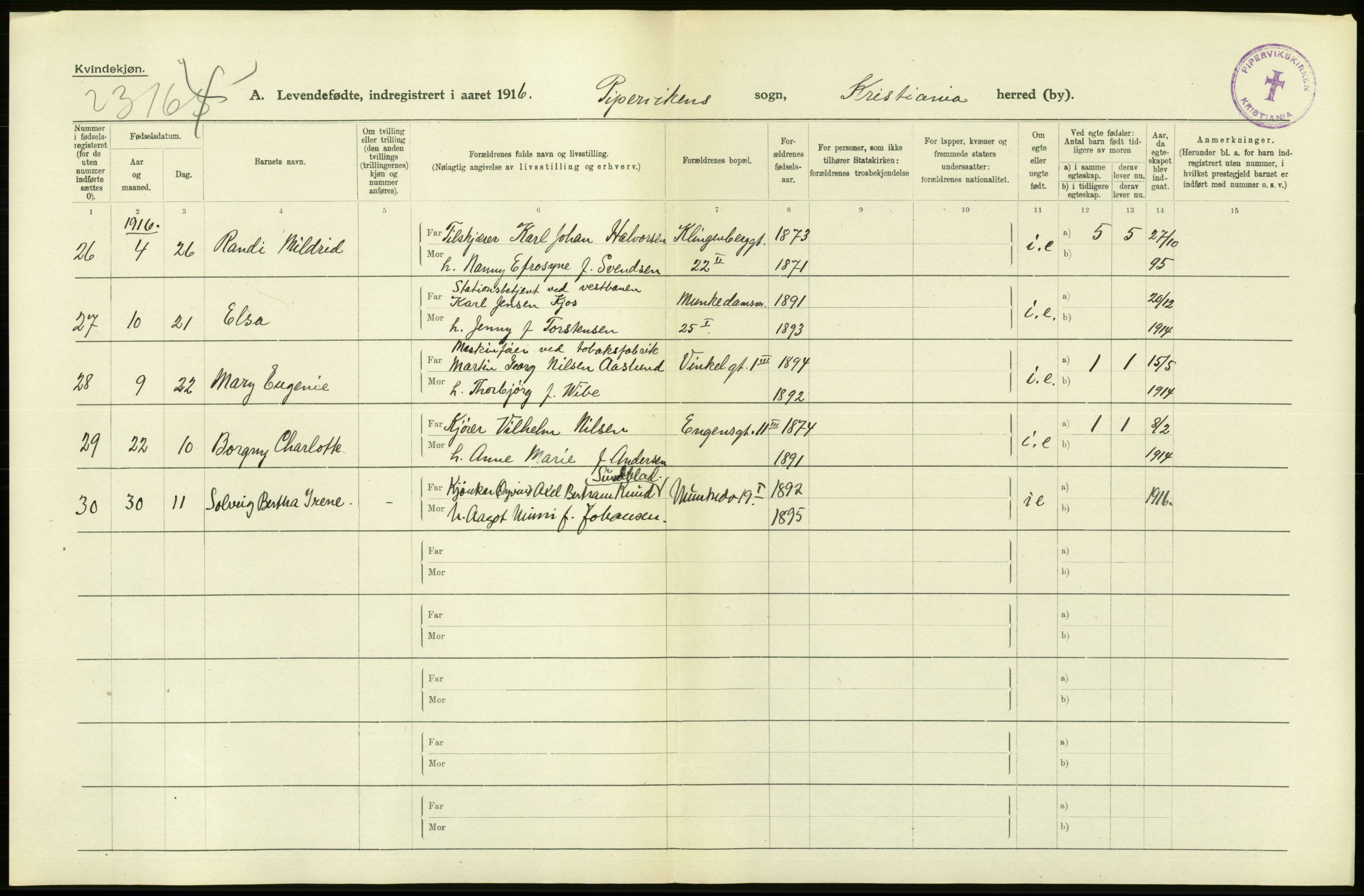 Statistisk sentralbyrå, Sosiodemografiske emner, Befolkning, AV/RA-S-2228/D/Df/Dfb/Dfbf/L0007: Kristiania: Levendefødte menn og kvinner., 1916, s. 514