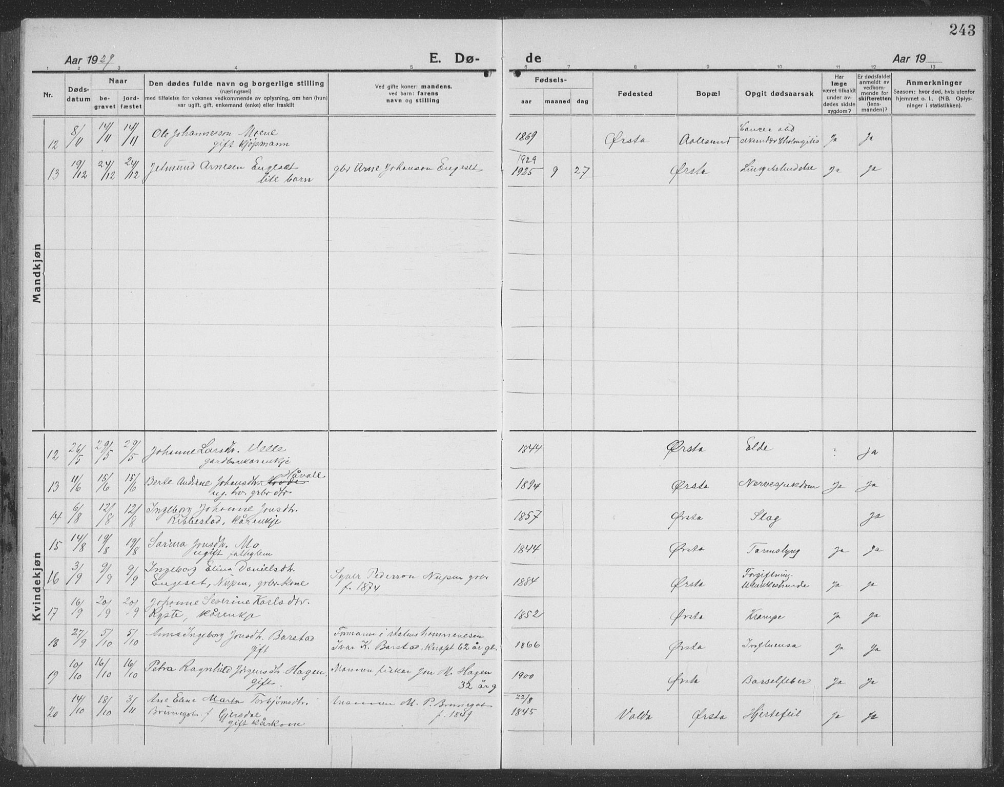 Ministerialprotokoller, klokkerbøker og fødselsregistre - Møre og Romsdal, AV/SAT-A-1454/513/L0191: Klokkerbok nr. 513C05, 1920-1941, s. 243