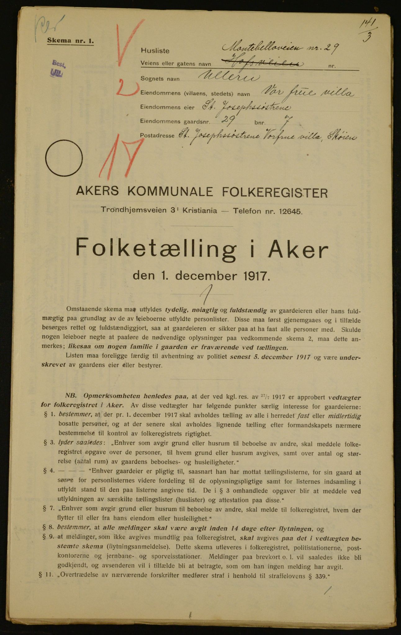 OBA, Kommunal folketelling 1.12.1917 for Aker, 1917, s. 4263