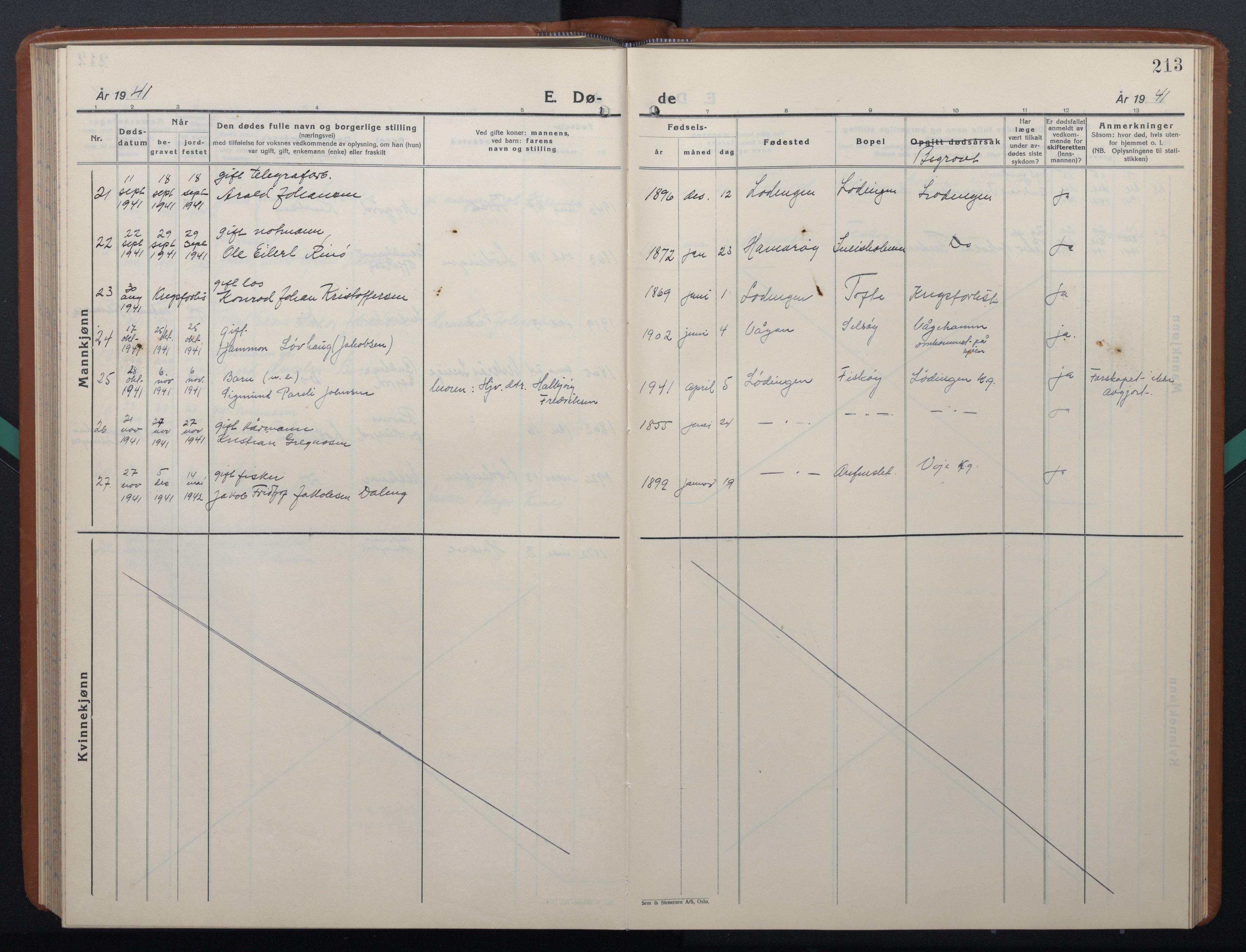 Ministerialprotokoller, klokkerbøker og fødselsregistre - Nordland, AV/SAT-A-1459/872/L1051: Klokkerbok nr. 872C07, 1939-1947, s. 213