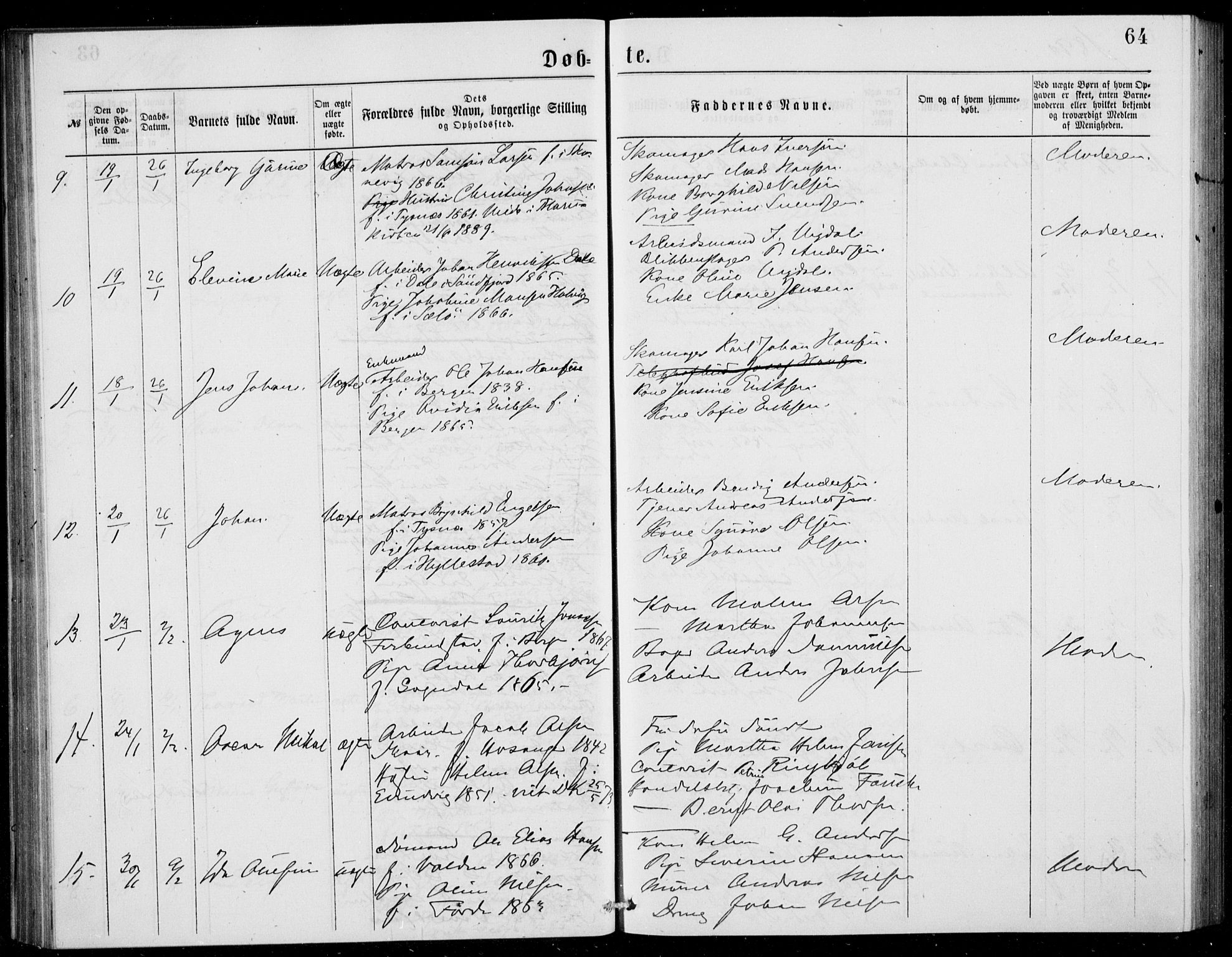 Fødselsstiftelsens sokneprestembete, ført av overlegen*, SAB/-: Ministerialbok nr. A 2, 1884-1900, s. 64