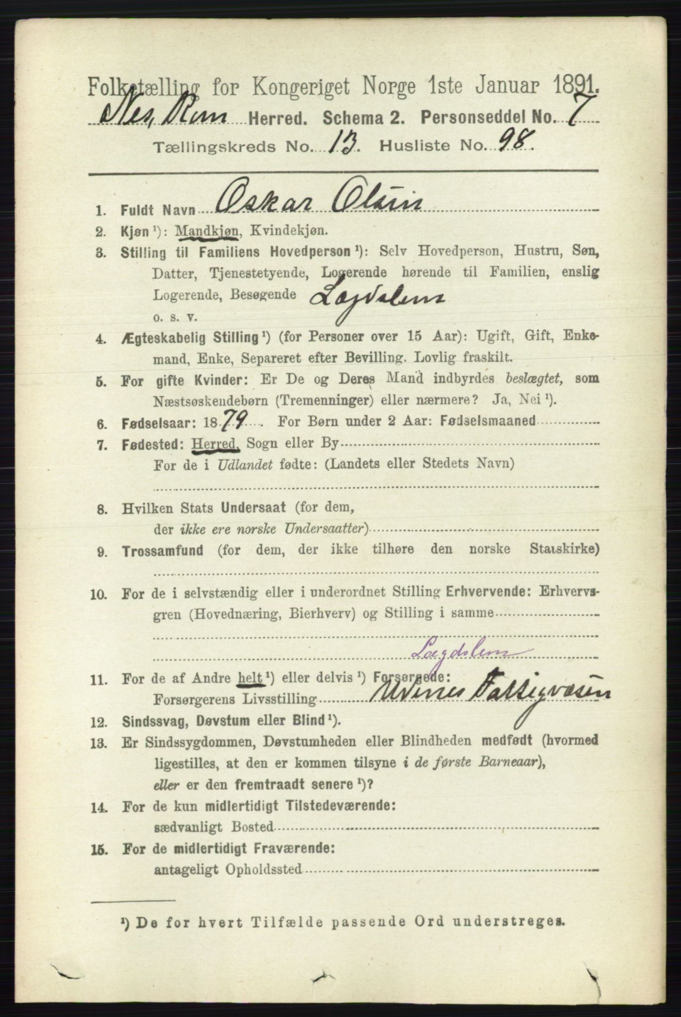 RA, Folketelling 1891 for 0236 Nes herred, 1891, s. 8403