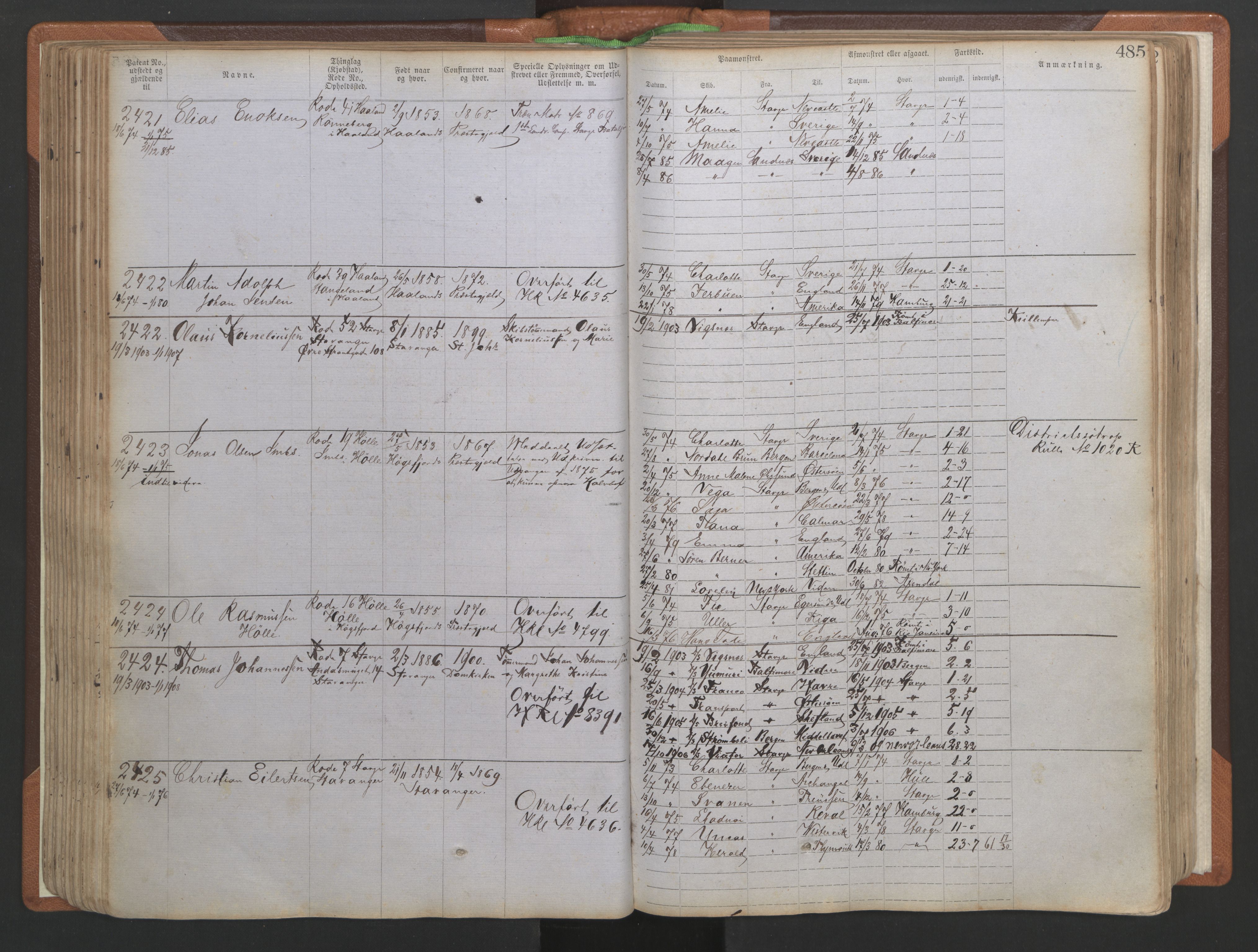 Stavanger sjømannskontor, AV/SAST-A-102006/F/Ff/L0005: Annotasjonsrulle No 1, patentnr. 1786-3585 (del 2), 1872-1900, s. 132
