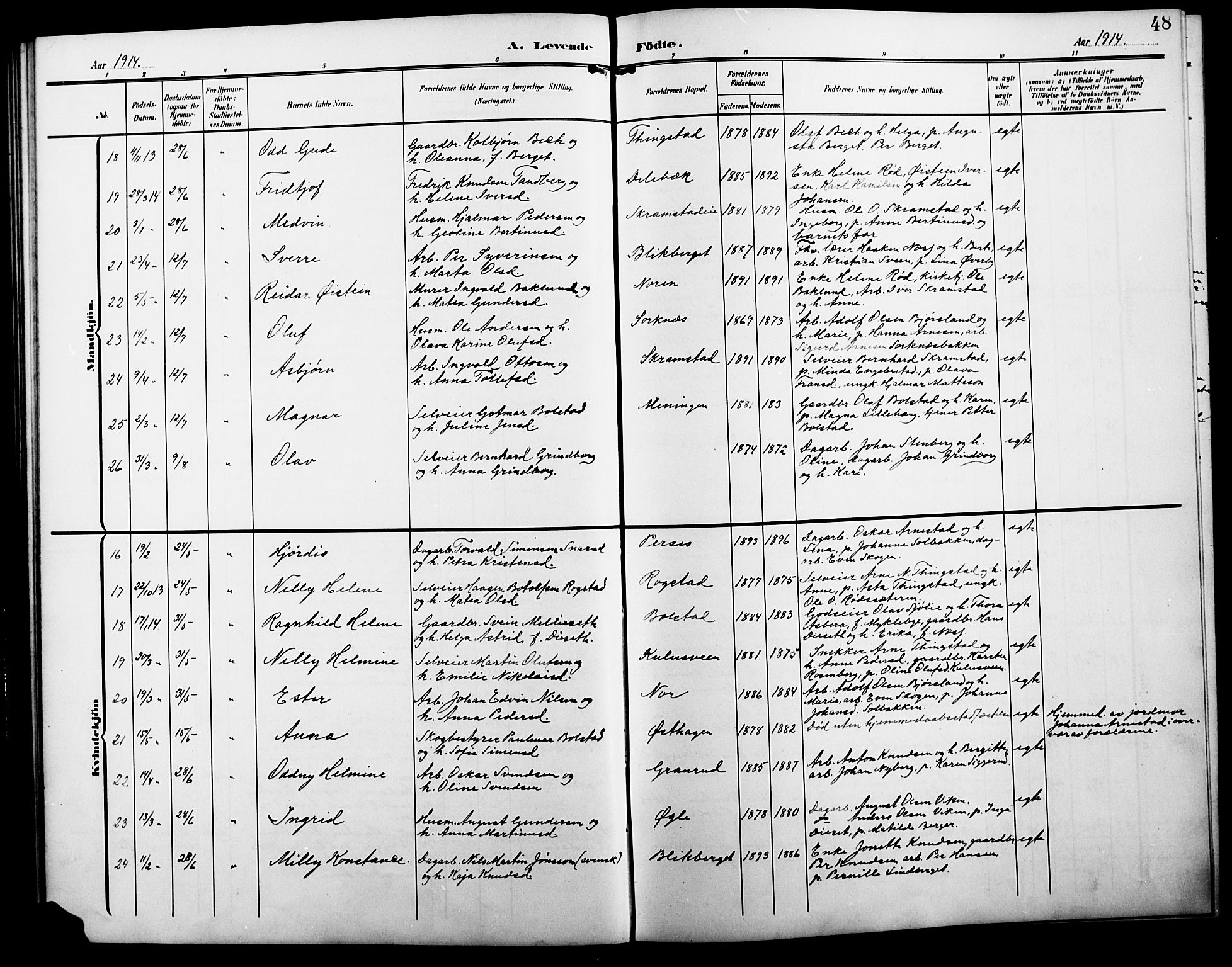 Åmot prestekontor, Hedmark, AV/SAH-PREST-056/H/Ha/Hab/L0004: Klokkerbok nr. 4, 1905-1920, s. 48