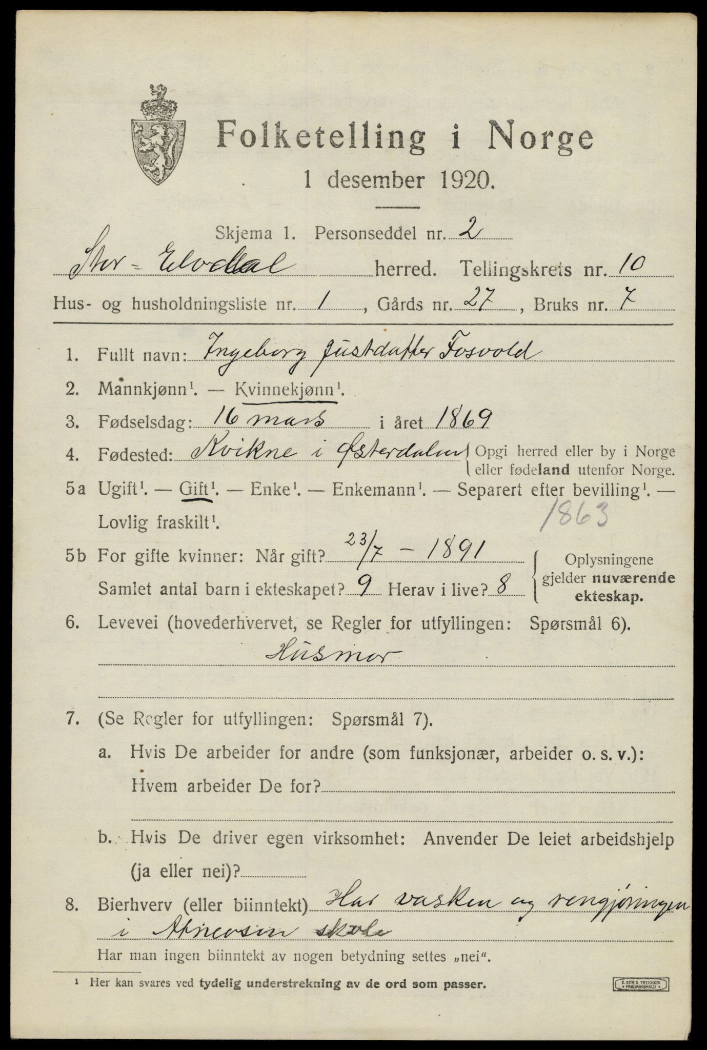 SAH, Folketelling 1920 for 0430 Stor-Elvdal herred, 1920, s. 9064