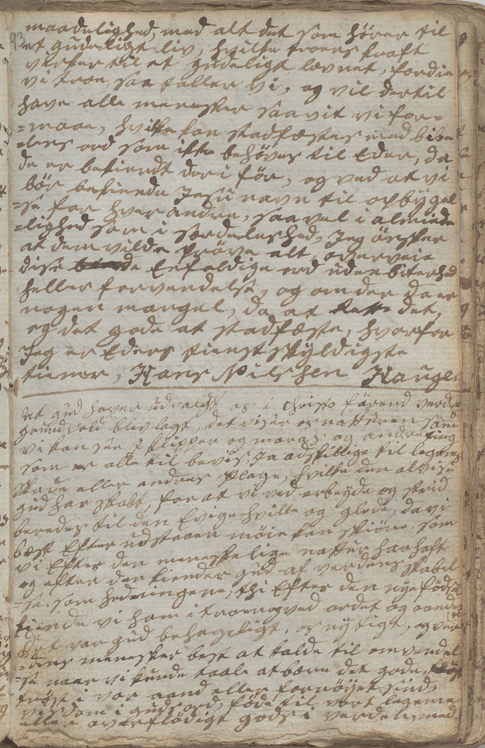 Heggtveitsamlingen, TMF/A-1007/H/L0046/0007: Brev, kopibøker, prekener, manus etc.  / "Fossem" - Kopibok. Sanger og brev, 1800-1802, s. 93