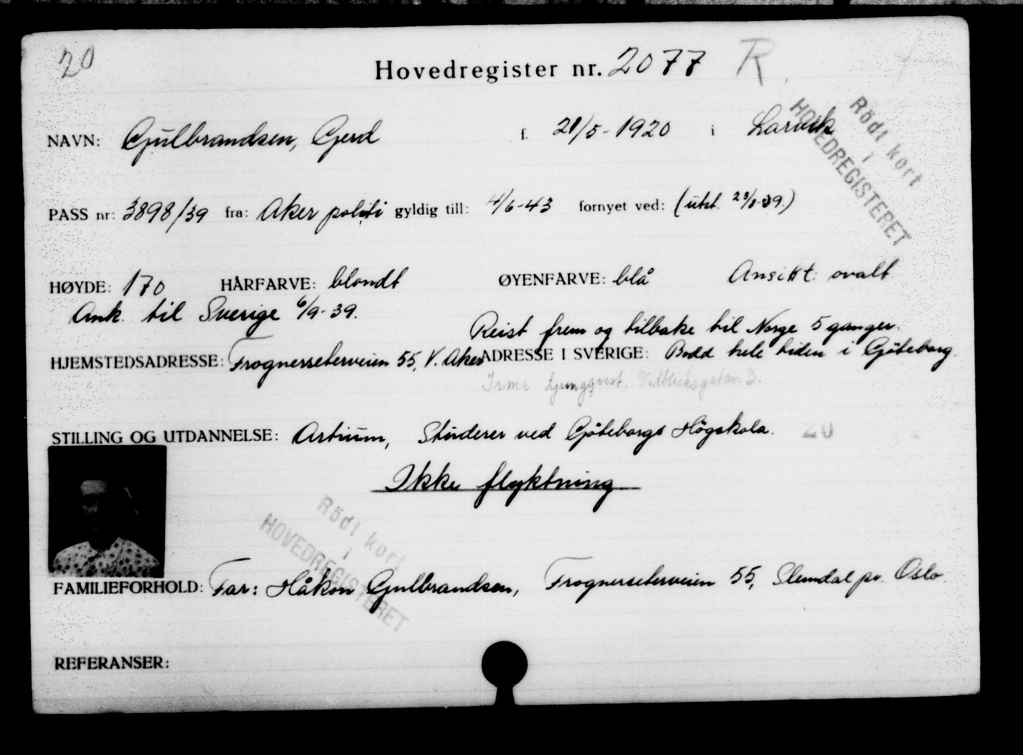 Utenriksstasjonene, Legasjonen i Stockholm, Flyktningkontoret, AV/RA-S-6753/V/Va/L0003: Kjesäterkartoteket, flyktninger med registreringsnr. 2001-3495, 1940-1945, s. 101