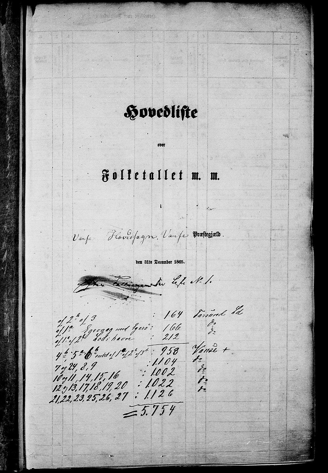 RA, Folketelling 1865 for 1041L Vanse prestegjeld, Vanse sokn og Farsund landsokn, 1865, s. 8