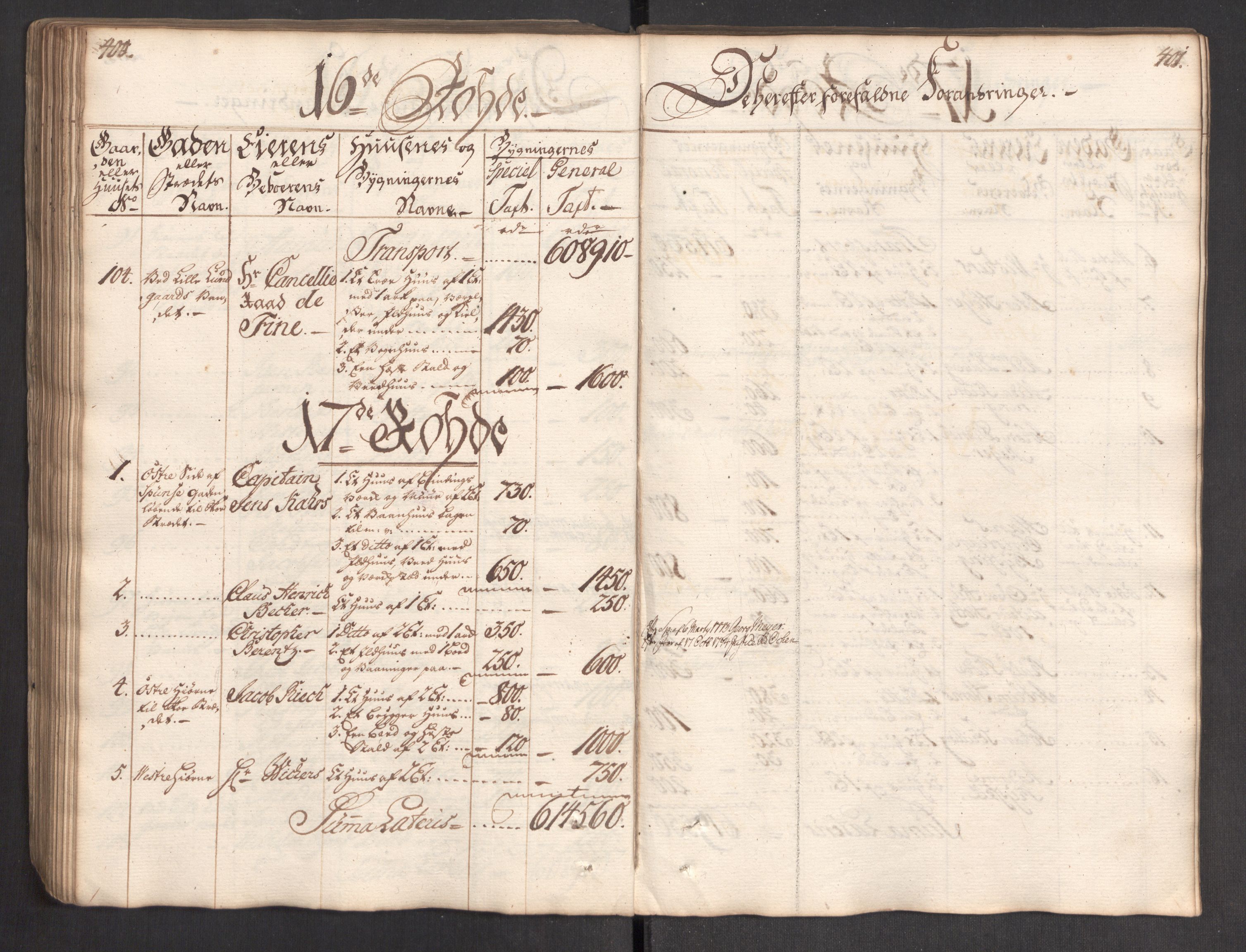Kommersekollegiet, Brannforsikringskontoret 1767-1814, AV/RA-EA-5458/F/Fa/L0004/0002: Bergen / Branntakstprotokoll, 1767, s. 400-401