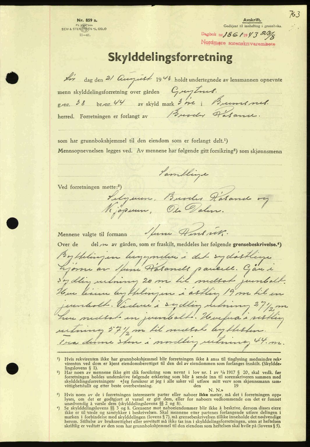 Nordmøre sorenskriveri, AV/SAT-A-4132/1/2/2Ca: Pantebok nr. A95, 1943-1943, Dagboknr: 1861/1943