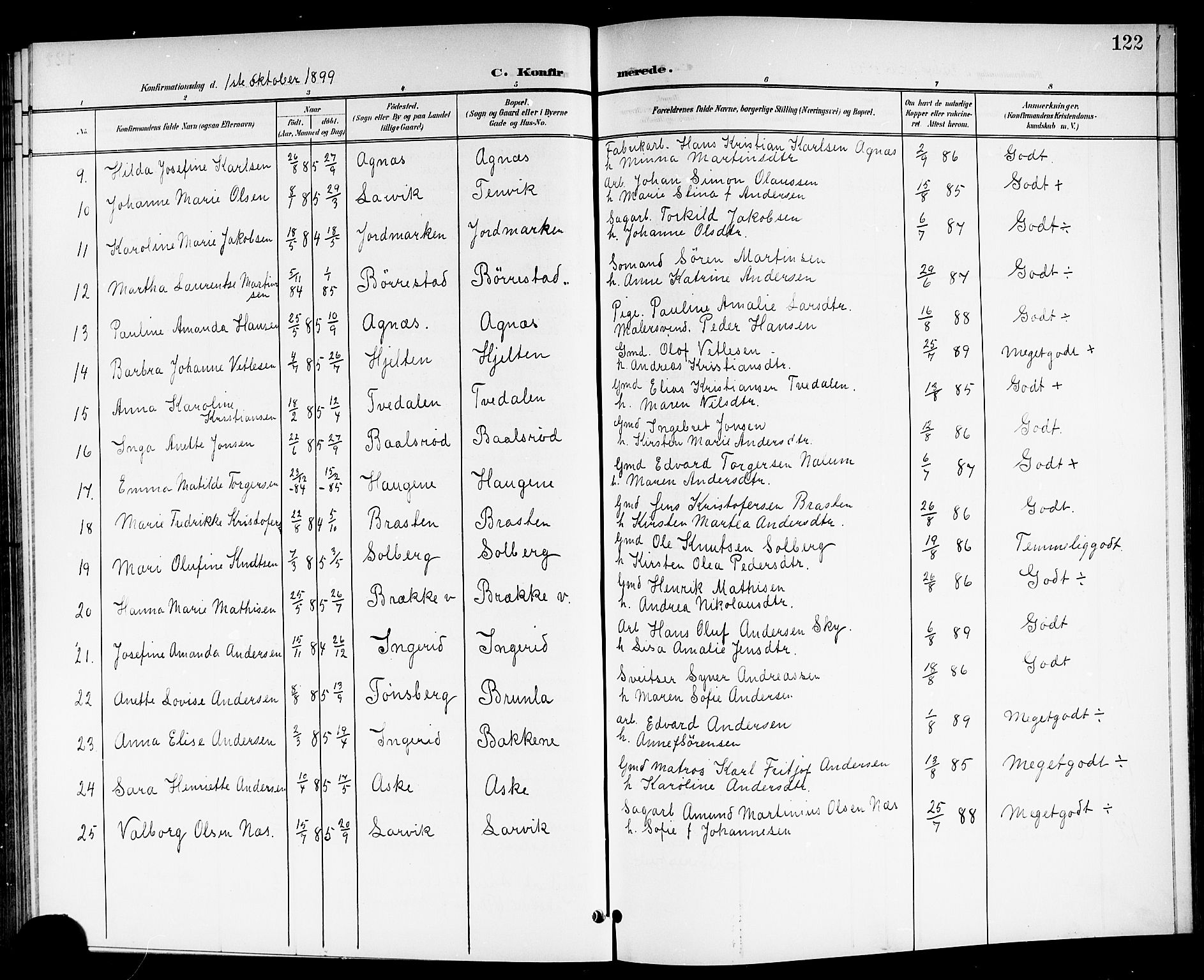 Brunlanes kirkebøker, SAKO/A-342/G/Ga/L0004: Klokkerbok nr. I 4, 1898-1921, s. 122