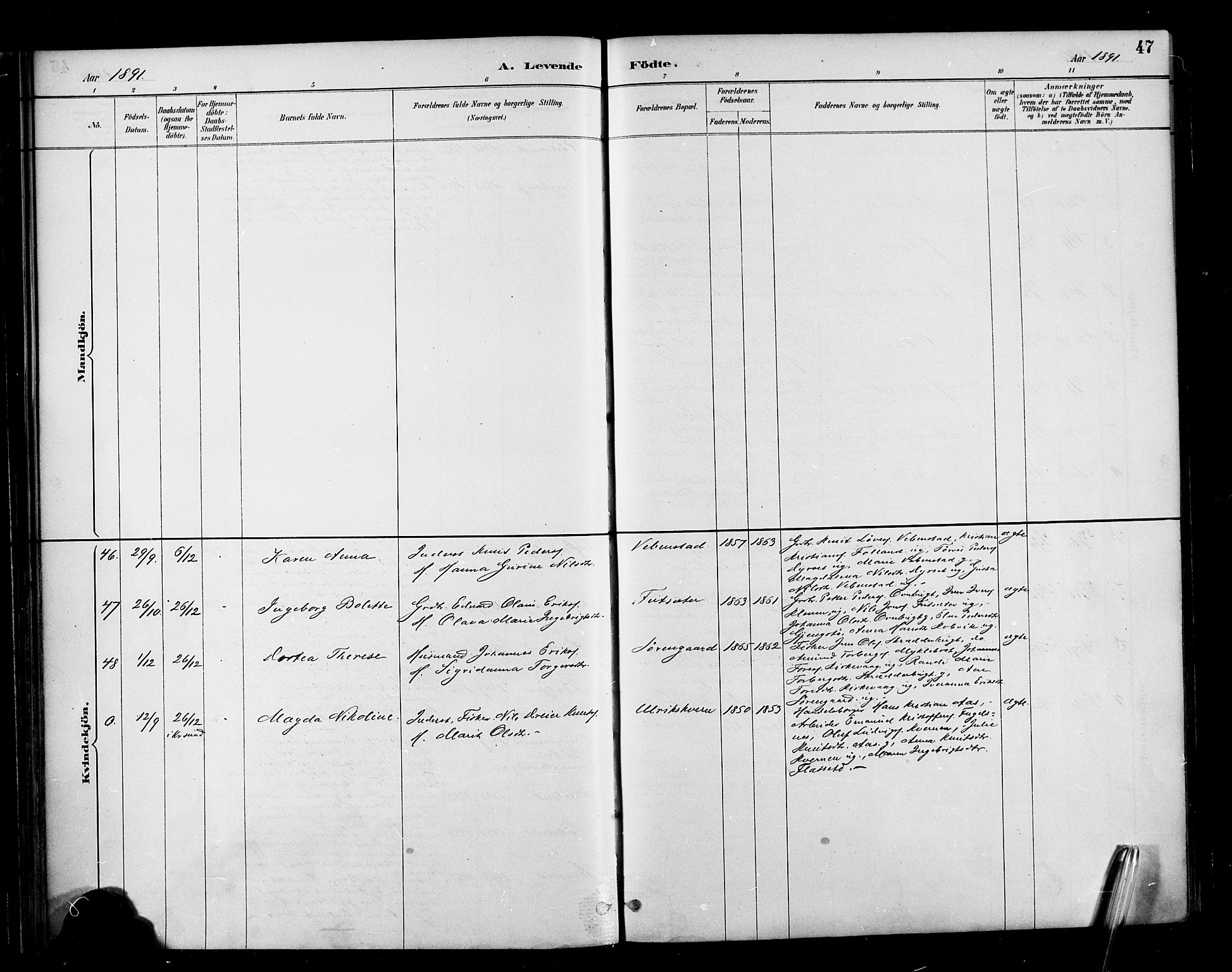 Ministerialprotokoller, klokkerbøker og fødselsregistre - Møre og Romsdal, AV/SAT-A-1454/569/L0819: Ministerialbok nr. 569A05, 1885-1899, s. 47