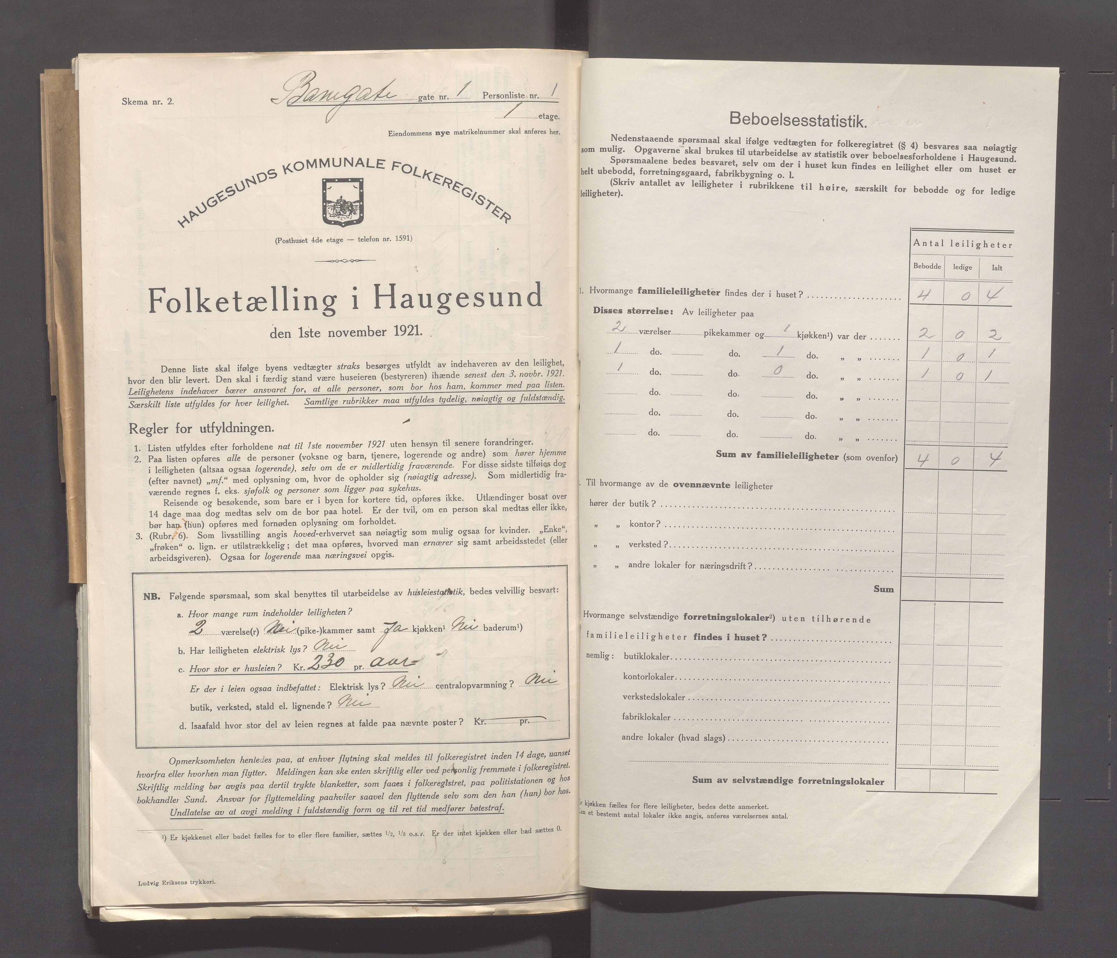 IKAR, Kommunal folketelling 1.11.1921 for Haugesund, 1921, s. 92