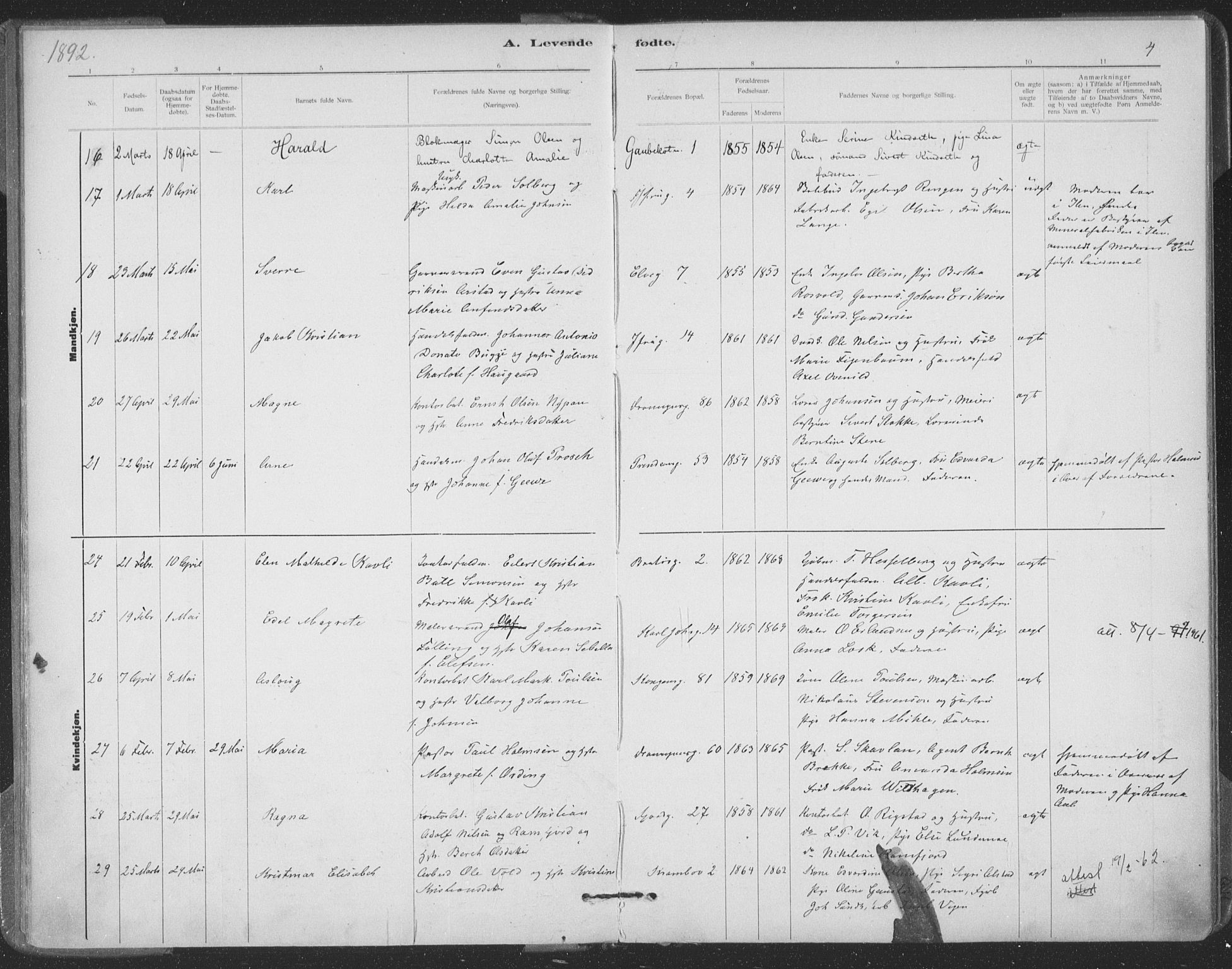 Ministerialprotokoller, klokkerbøker og fødselsregistre - Sør-Trøndelag, SAT/A-1456/602/L0122: Ministerialbok nr. 602A20, 1892-1908, s. 4